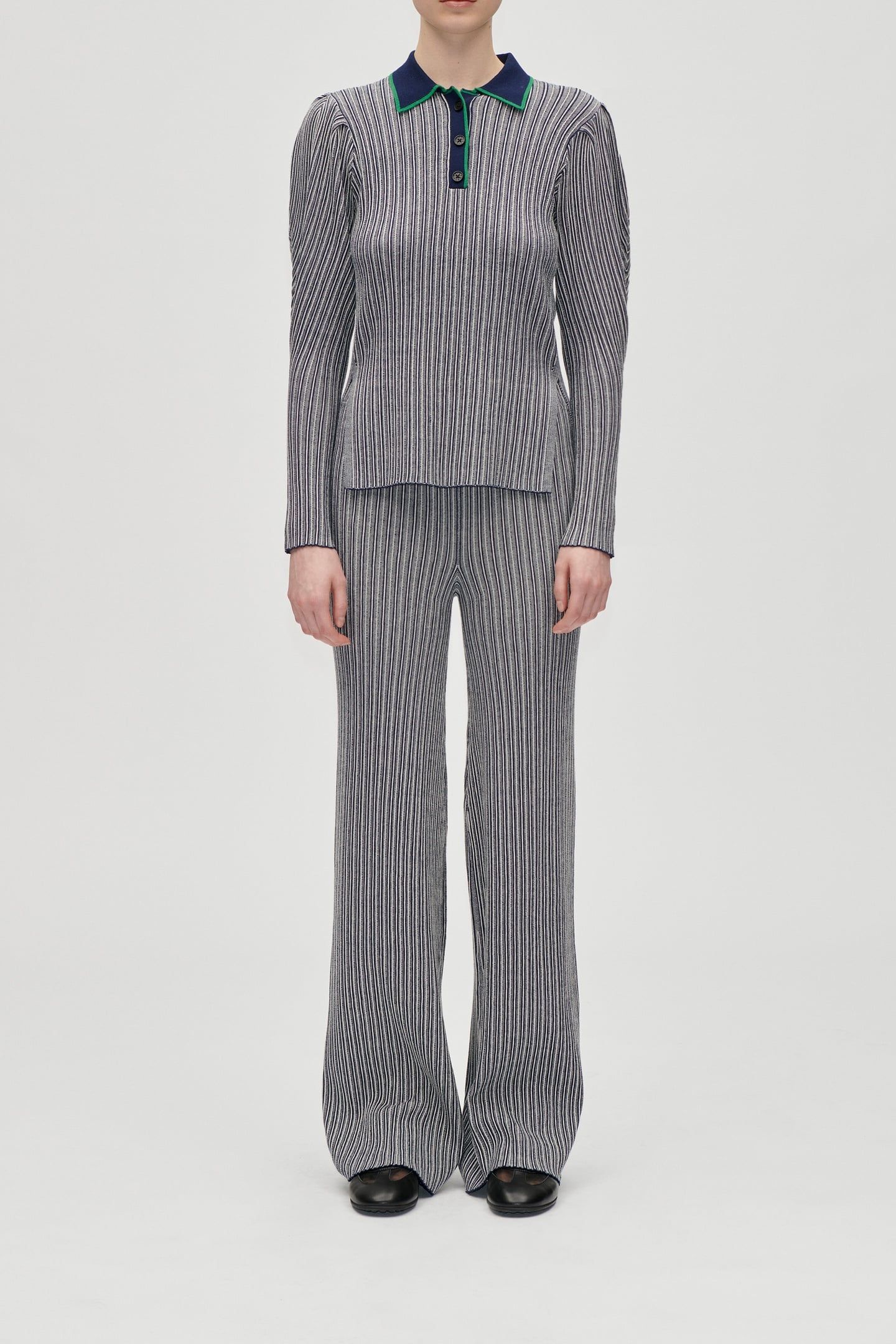 LONG SLEEVE KNIT POLO SOFT STRIPED RIB 1