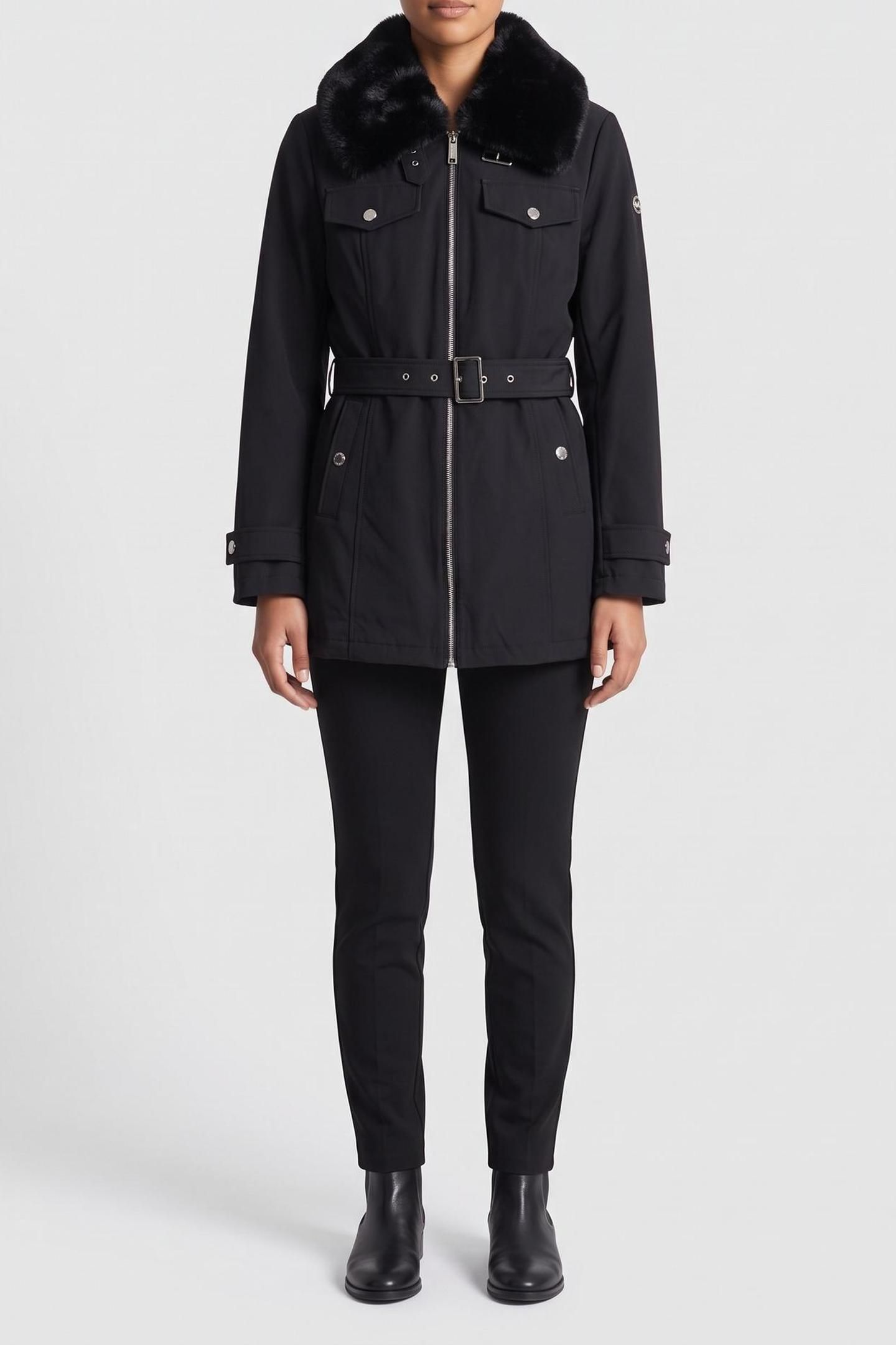 BELTED SOFTSHELL FAUX FUR BLACK 1