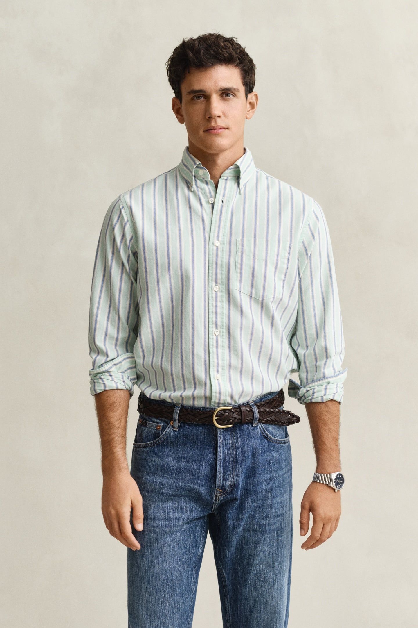 REG ARCHIVE OXFORD STRIPE SHIRT TURQUOISE 1
