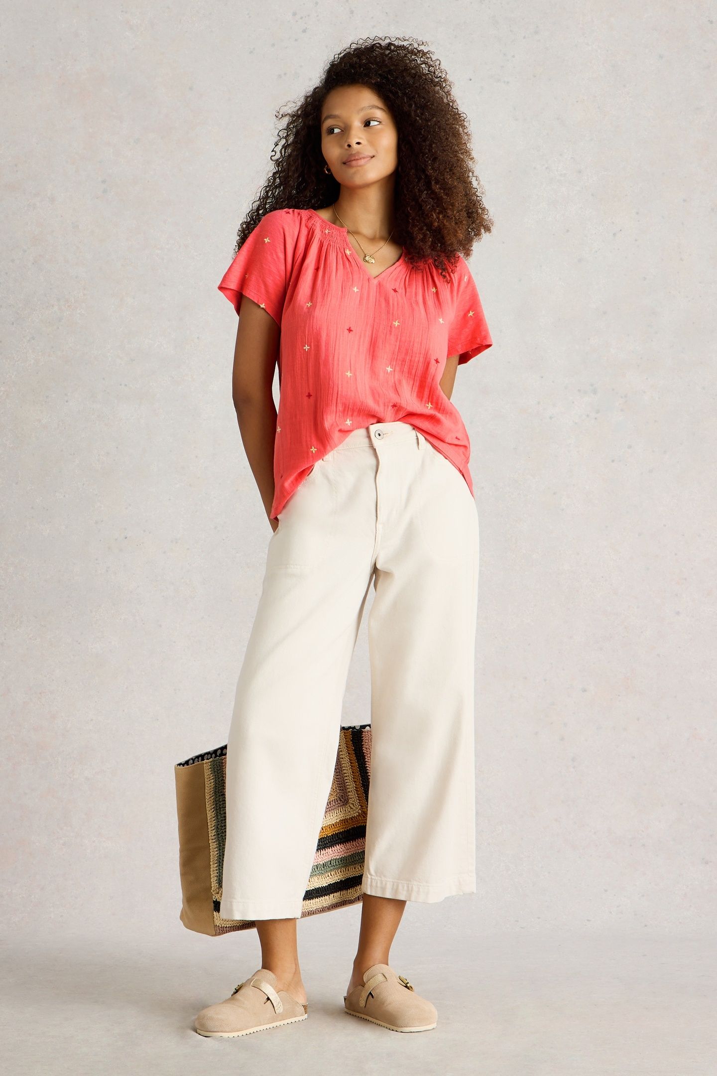 LUELLA EMBROIDERED TOP CORAL MULTI 1