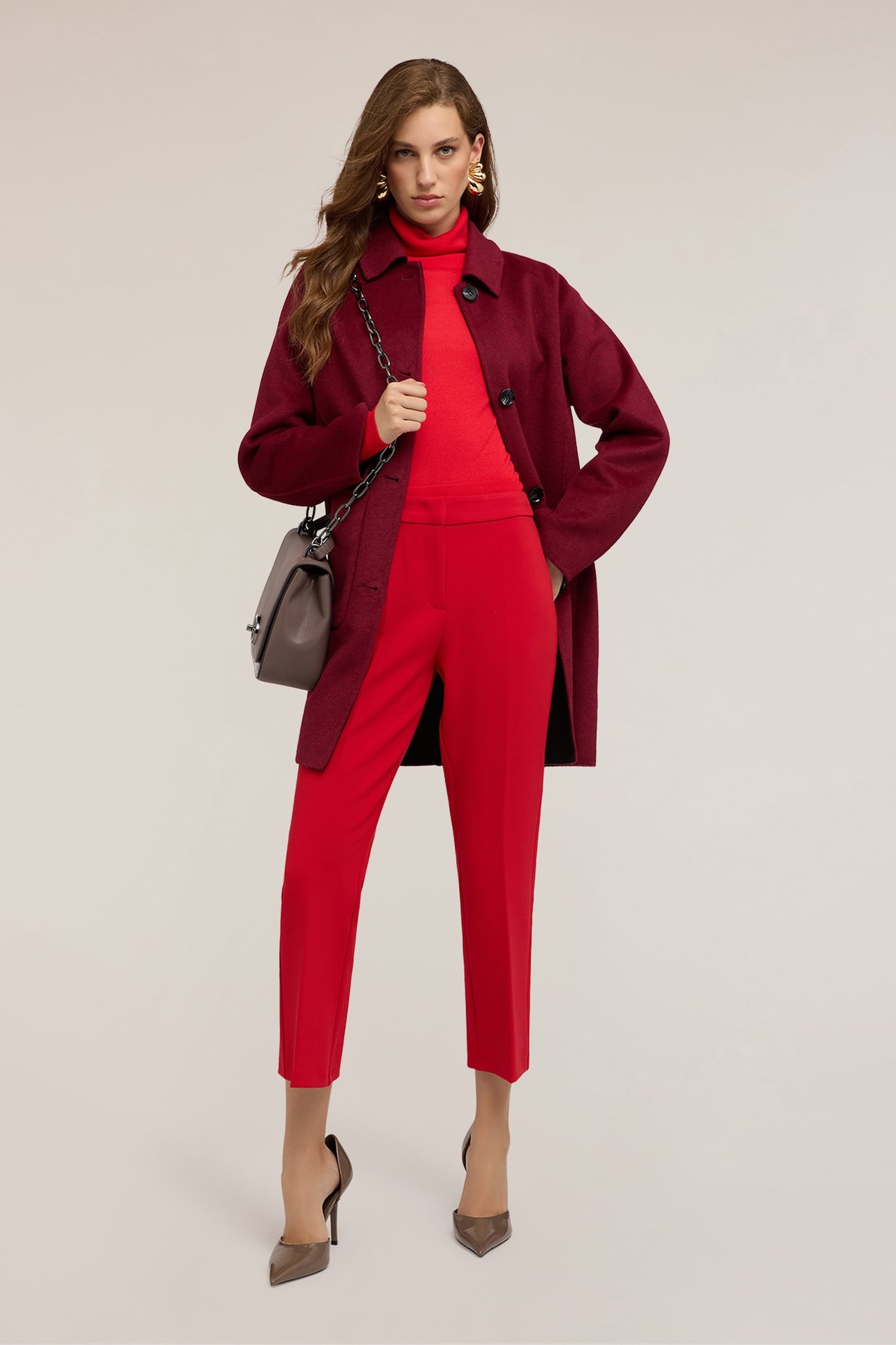 REVERSIBLE COAT IN WOOL BLEND FABRIC BURGUNDY 2