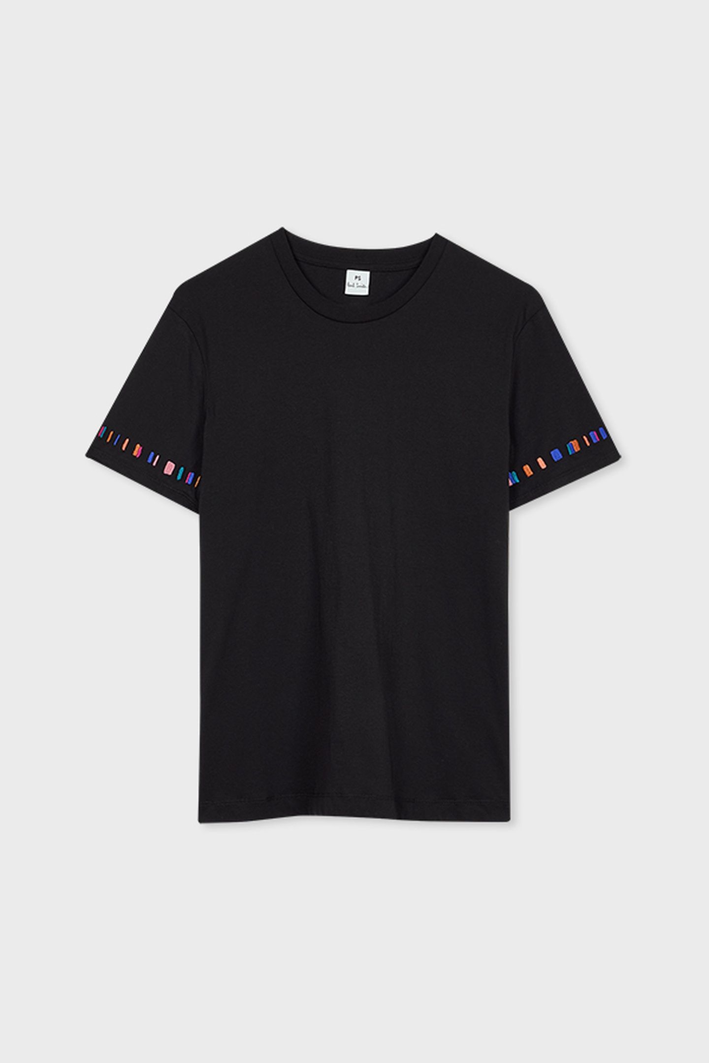 WOMENS STRIPE SLEEVE EMB T-SHIRT BLACK 4