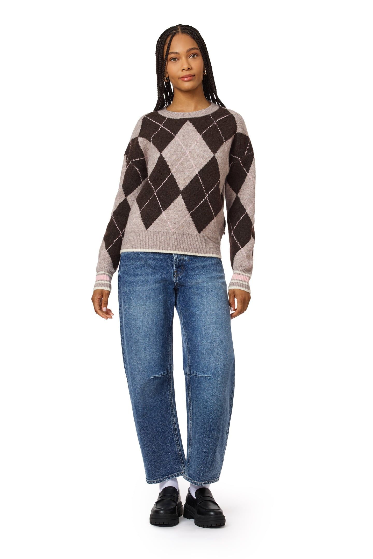 PULLOVER SWEATER MED BROWN HT/ SEAL BROWN/ ROSE DUST HT 3