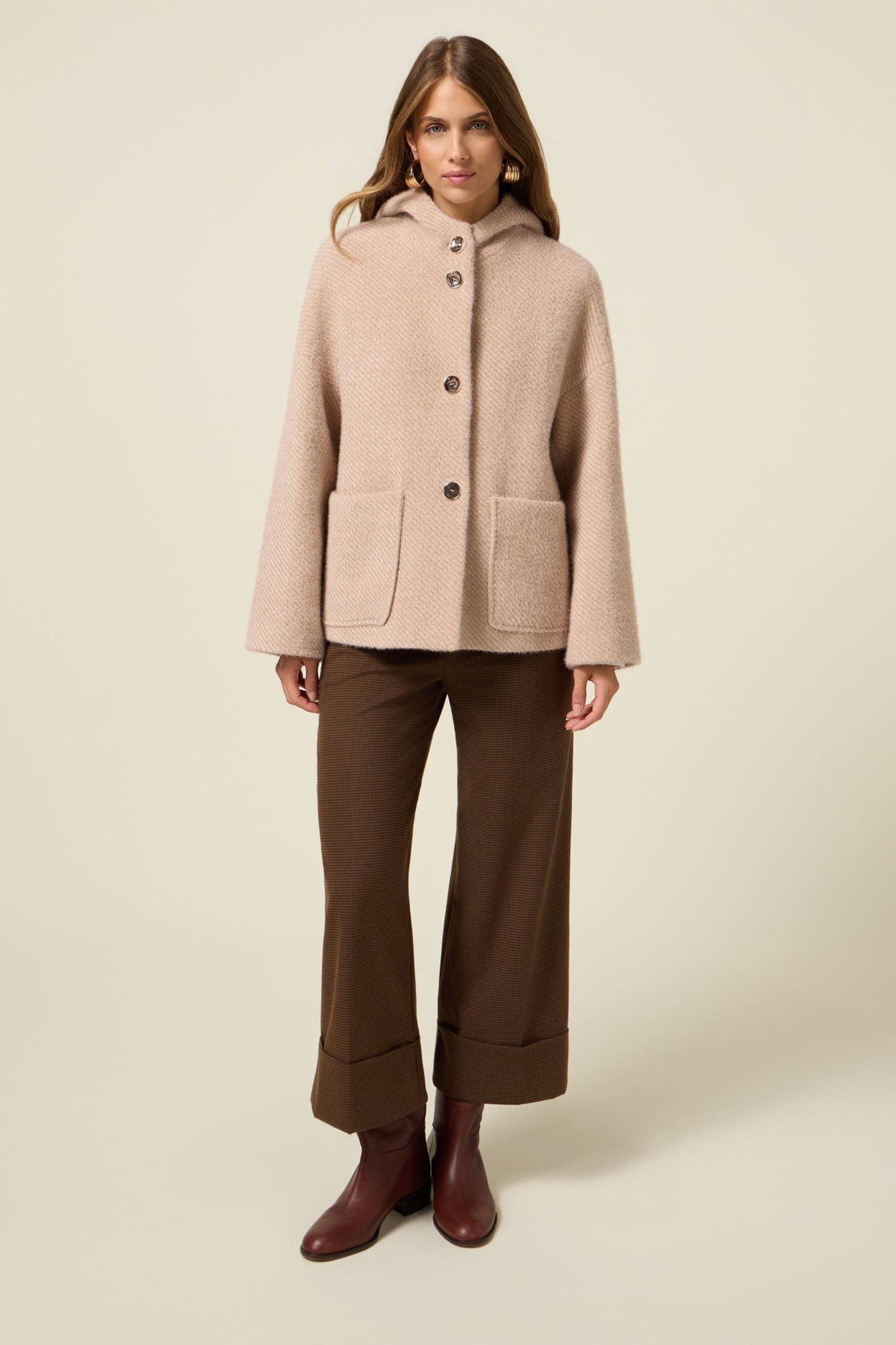 SHORT COAT IN KNITTED FABRIC BEIGE 1