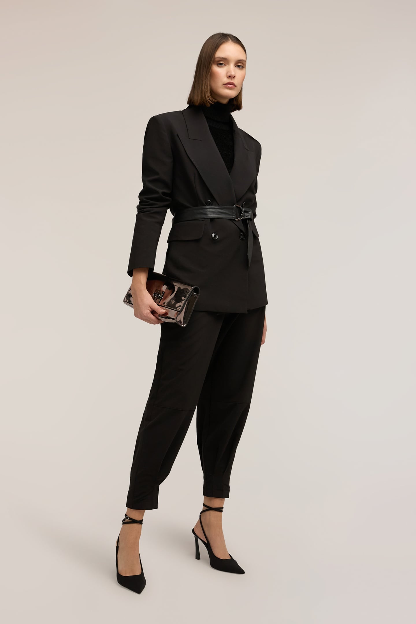 DOUBLE-BREASTED BLAZER WITH BELT BLACK 1