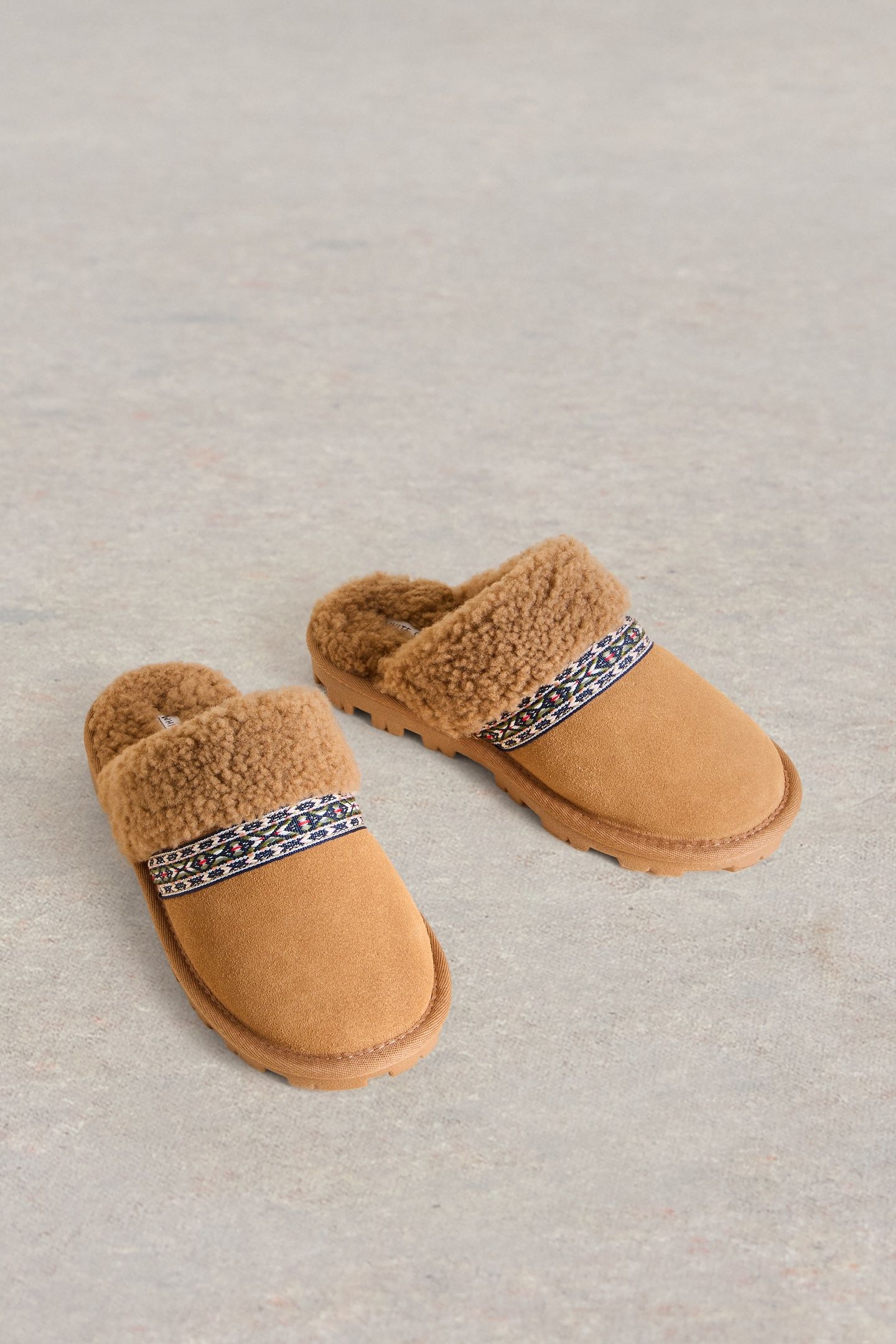SUEDE SHEARLING SLIPPER MULE TAN MULTI 4