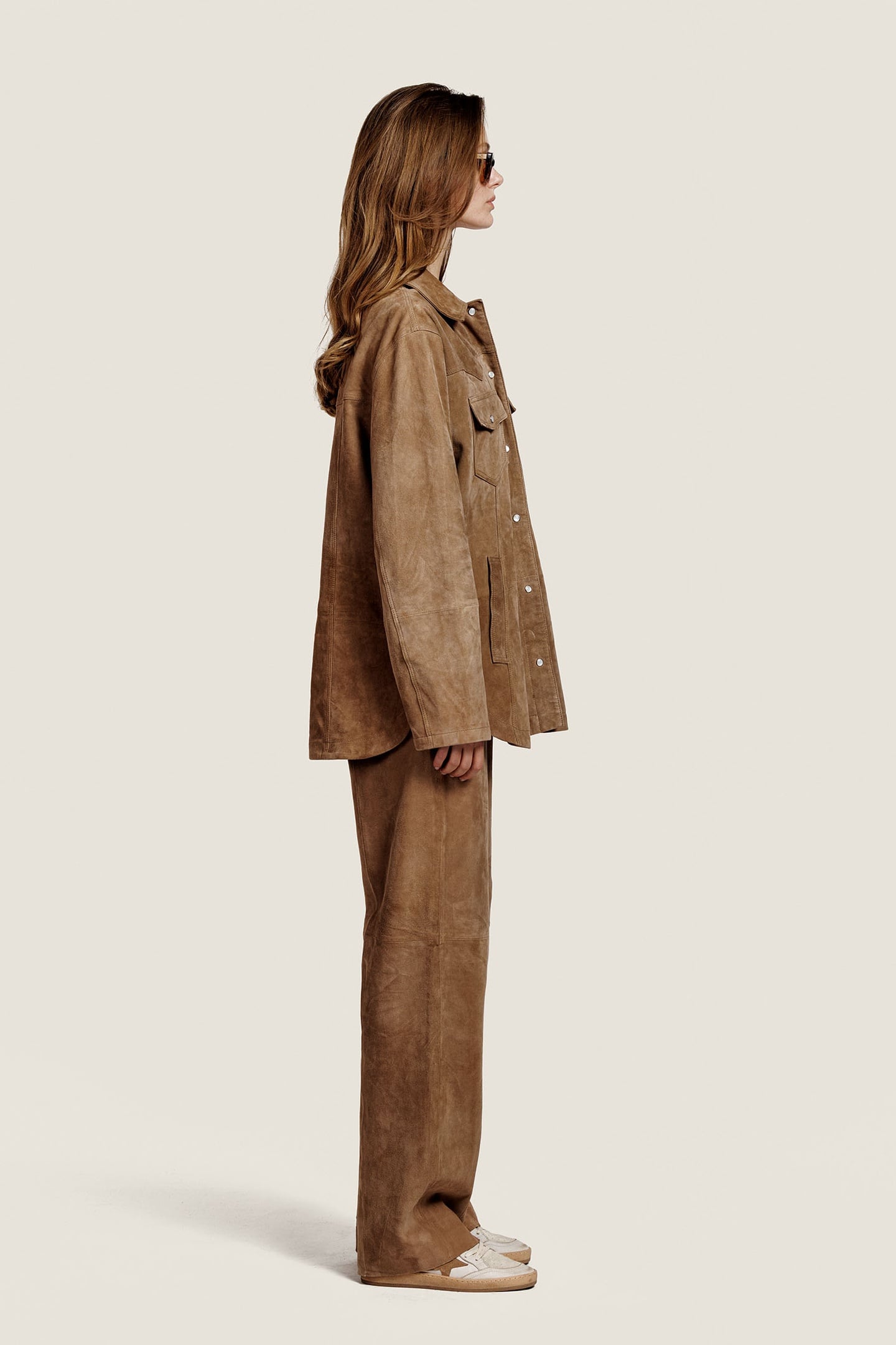 GEORGIA SUEDE OVERSHIRT BLOUSE DARK SAND 1