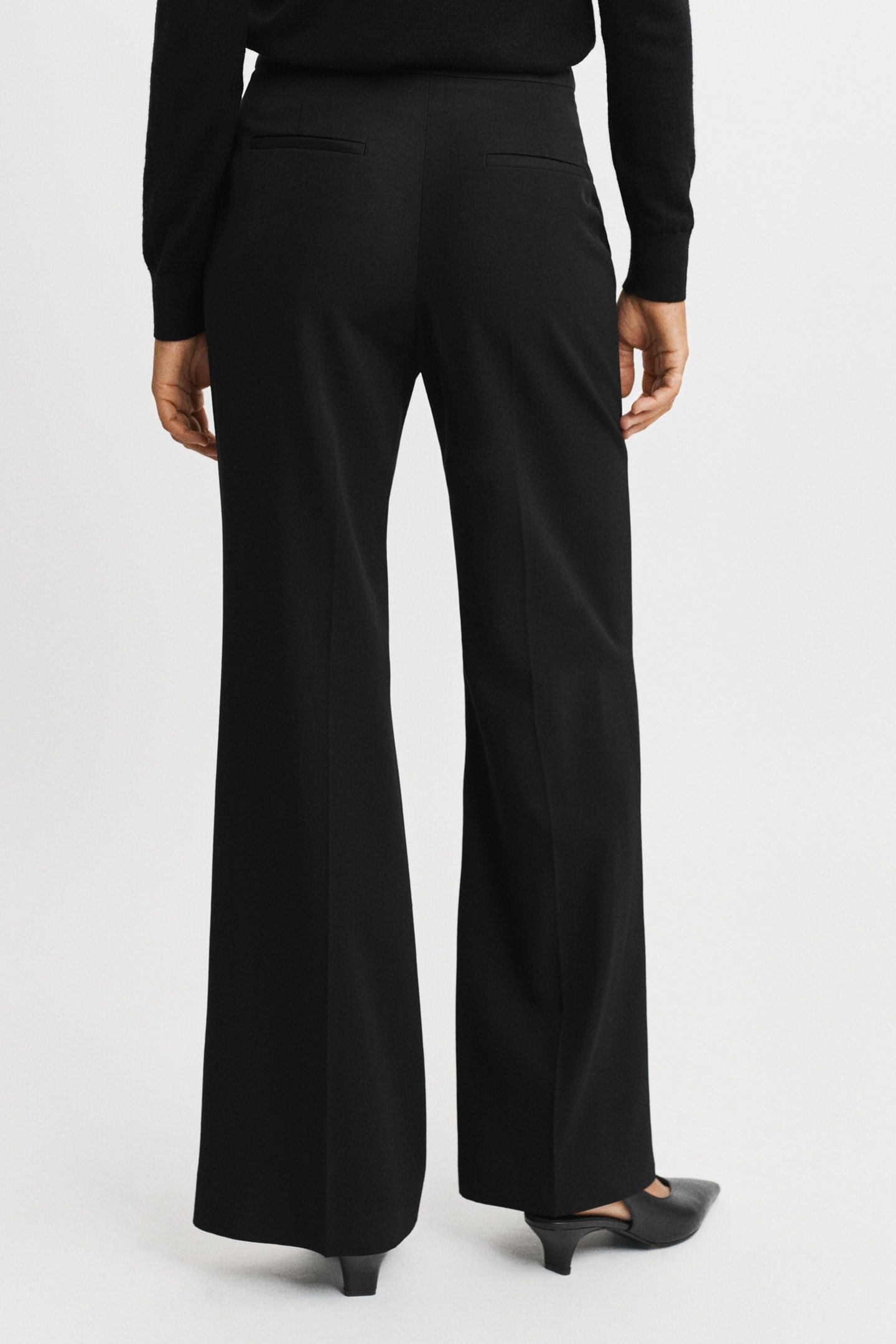 WOOL BLEND FLARE TUXEDO PANTS BLACK 5
