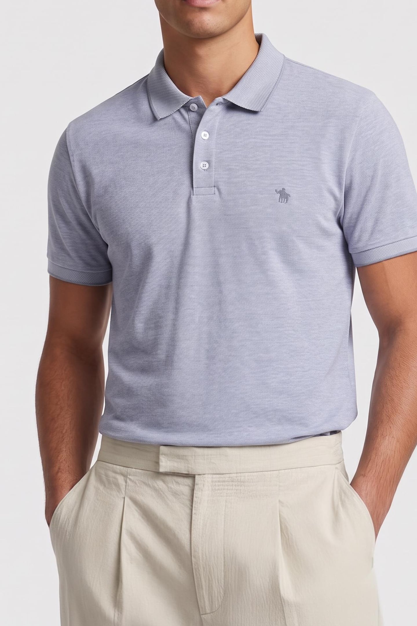 BIRDSEYE TIPPED POLO LGT BLUE MEL/LBM 1