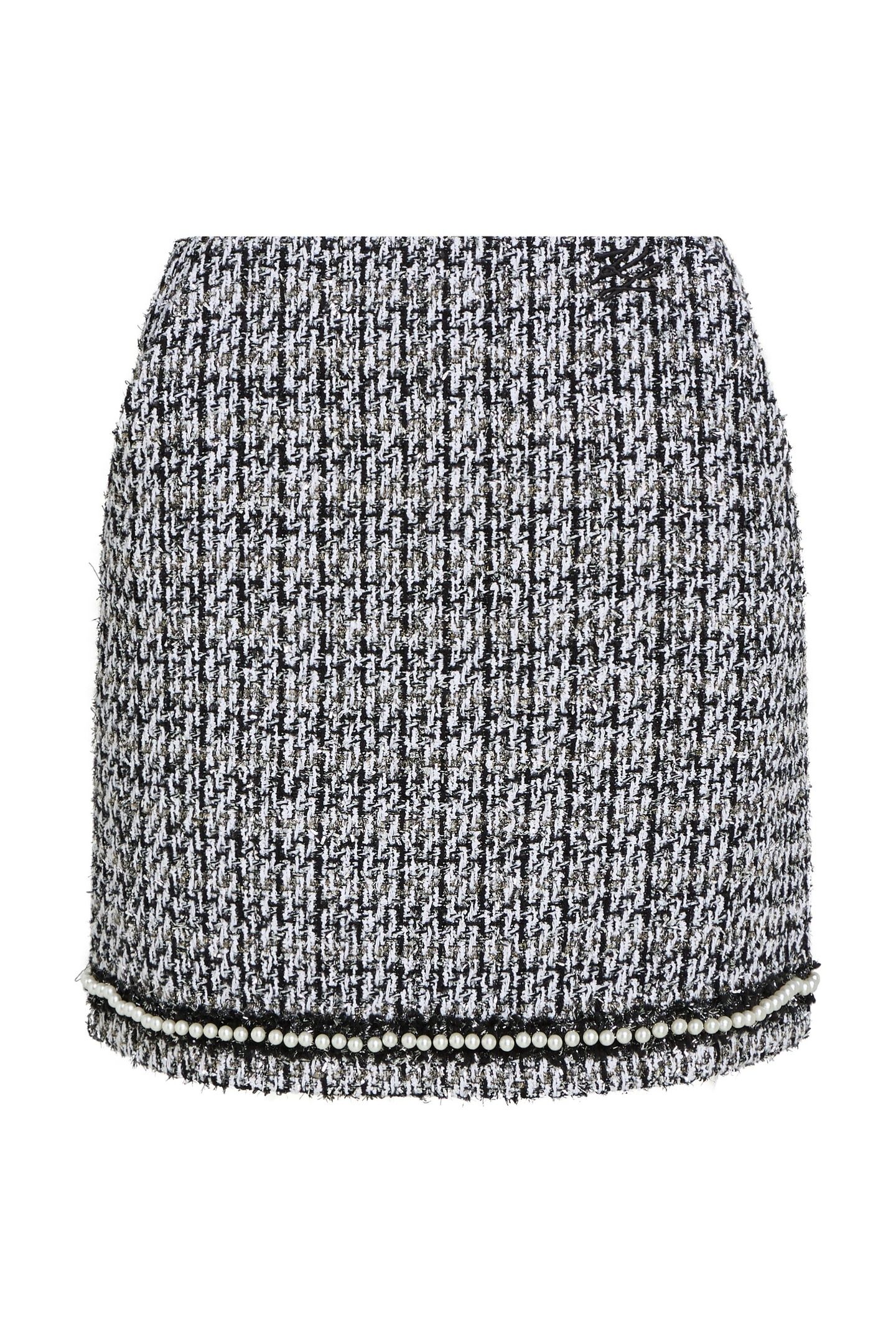PEARL EMBELLISHED BOUCLE SKIRT BLACK/WHITE/SILVER 4