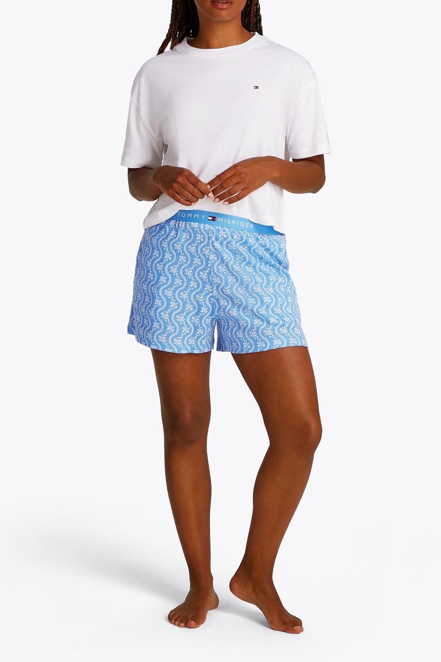 SS PRT PJ SHORT SET WHITE/FLOWER ZIG ZAG BLUE SPELL 2
