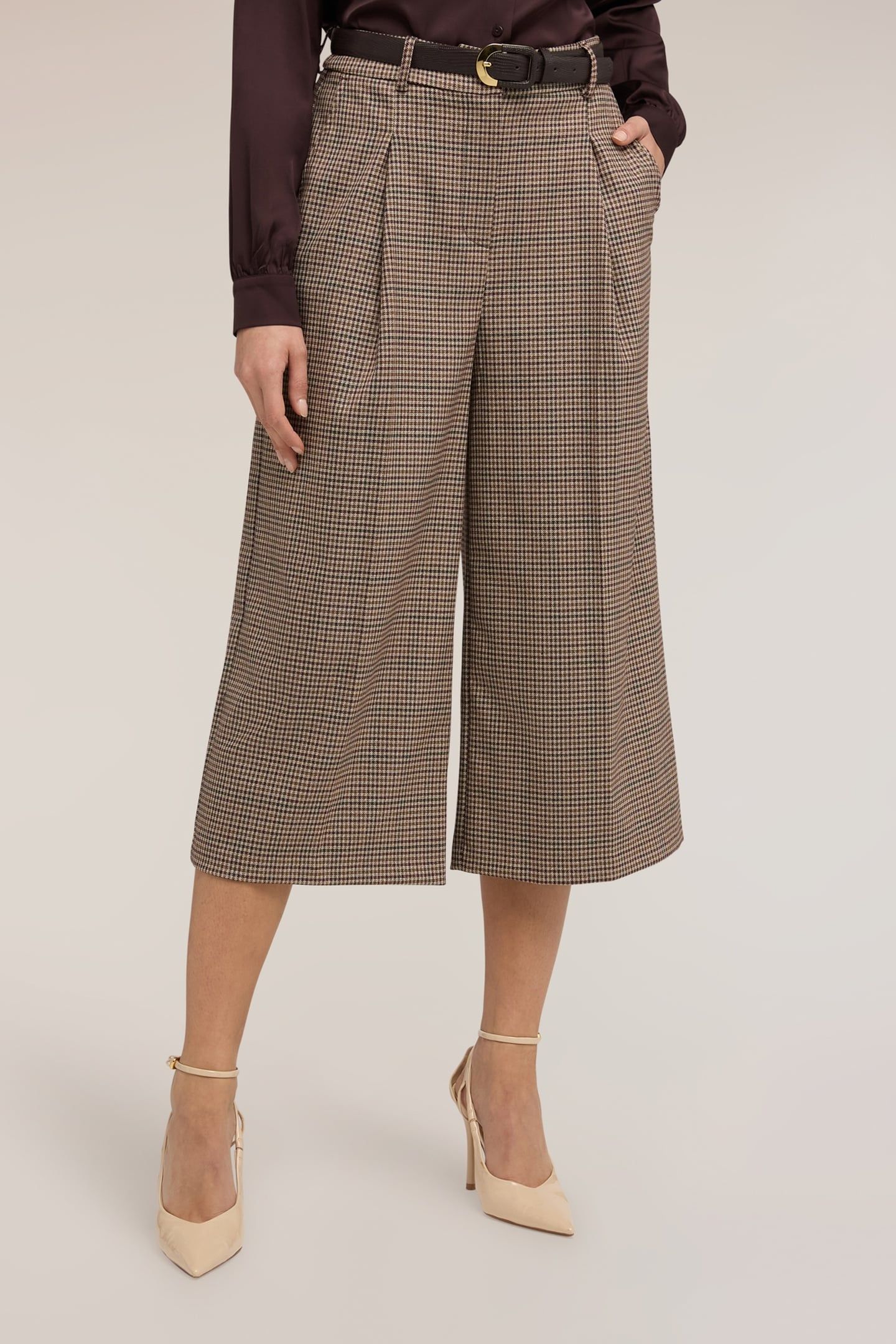 CROPPED TROUSERS IN YARN-DYED CHECK FANTASY BROWN 1