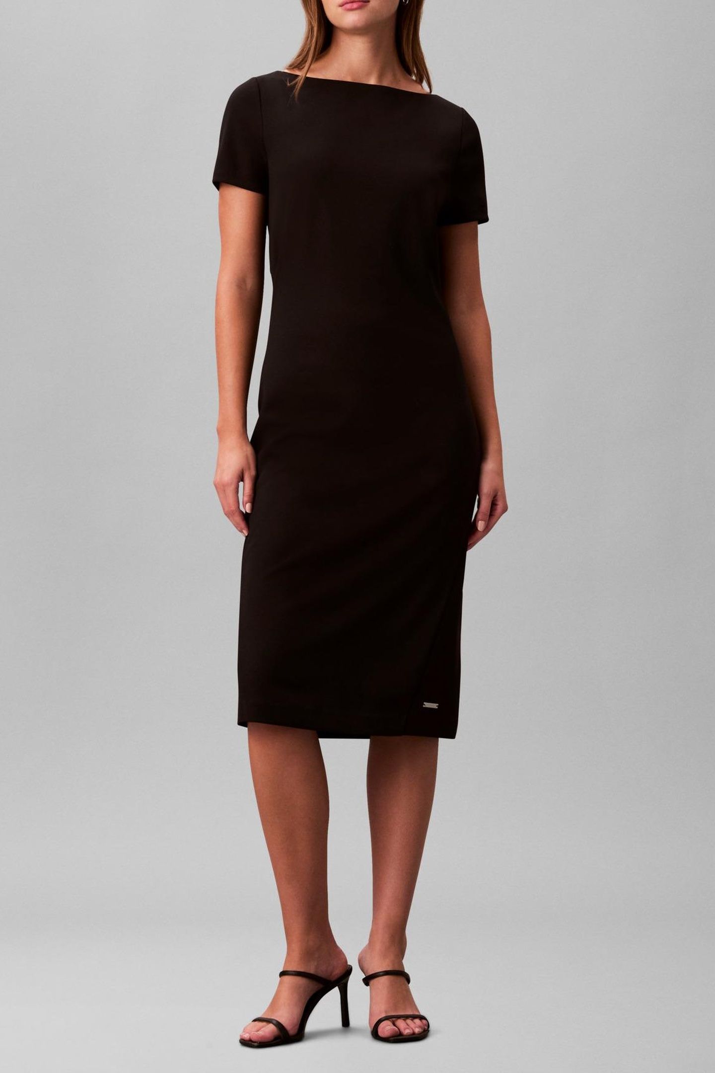 STRETCH CREPE BOAT DRESS BLACK 1