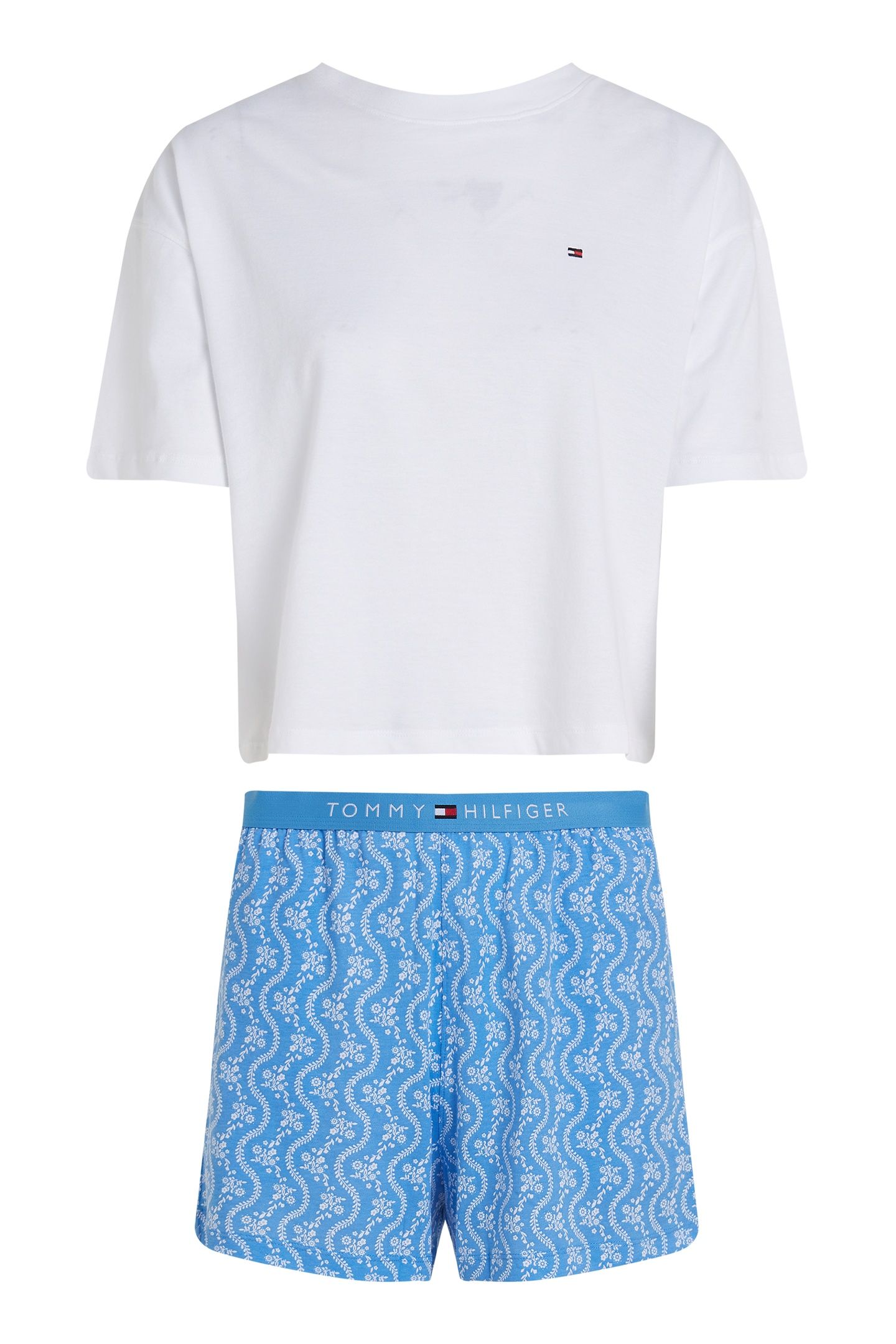 SS PRT PJ SHORT SET WHITE/FLOWER ZIG ZAG BLUE SPELL 6