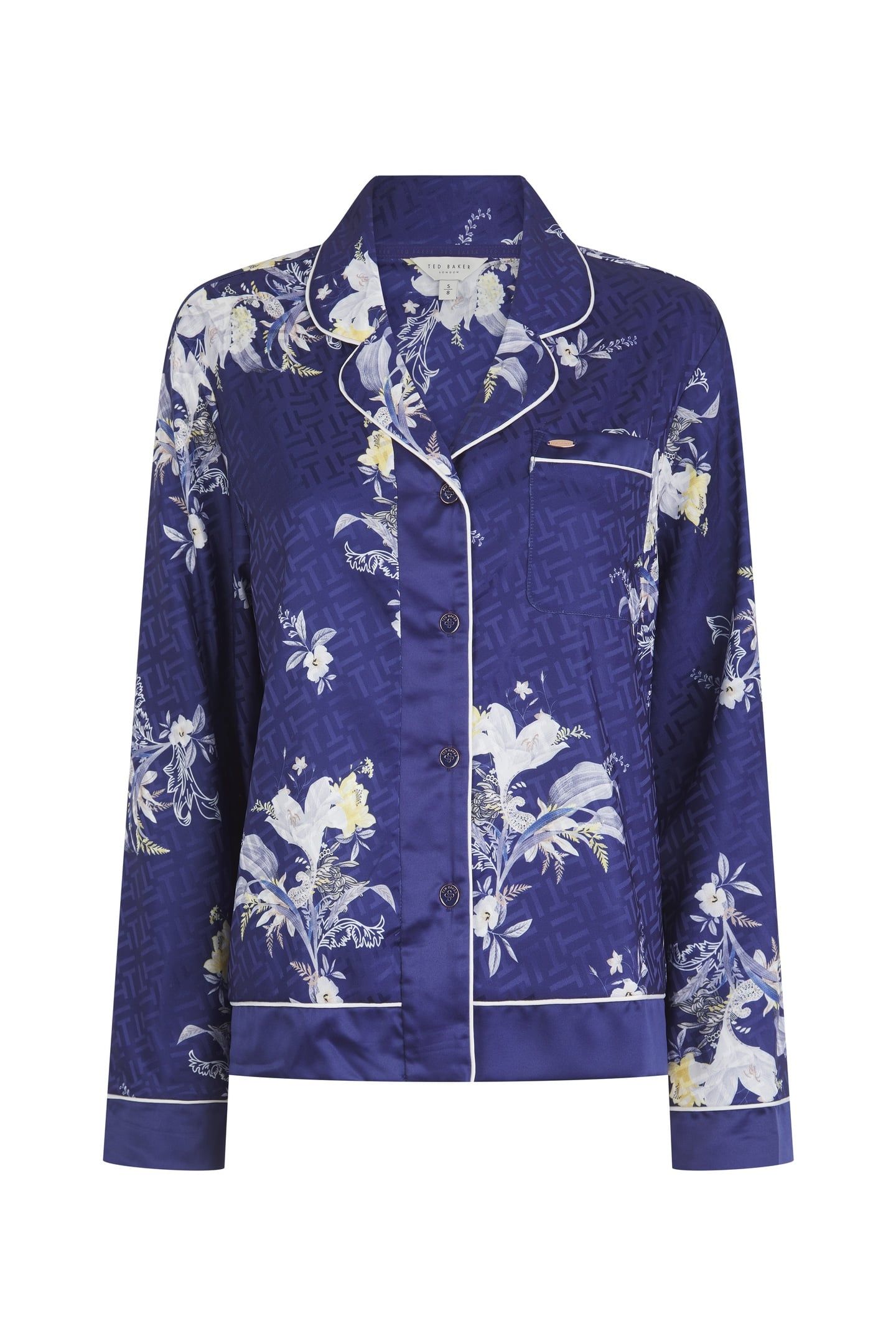 SKY 1PK JQD & PRINT TRADITIONAL SATIN PJ SET NAVY BLUE 3