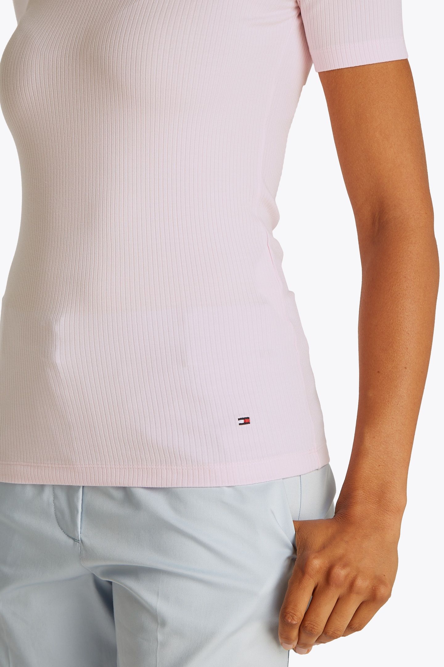 SLIM 5X2 RIB C-NECK SS LIGHT PINK 6