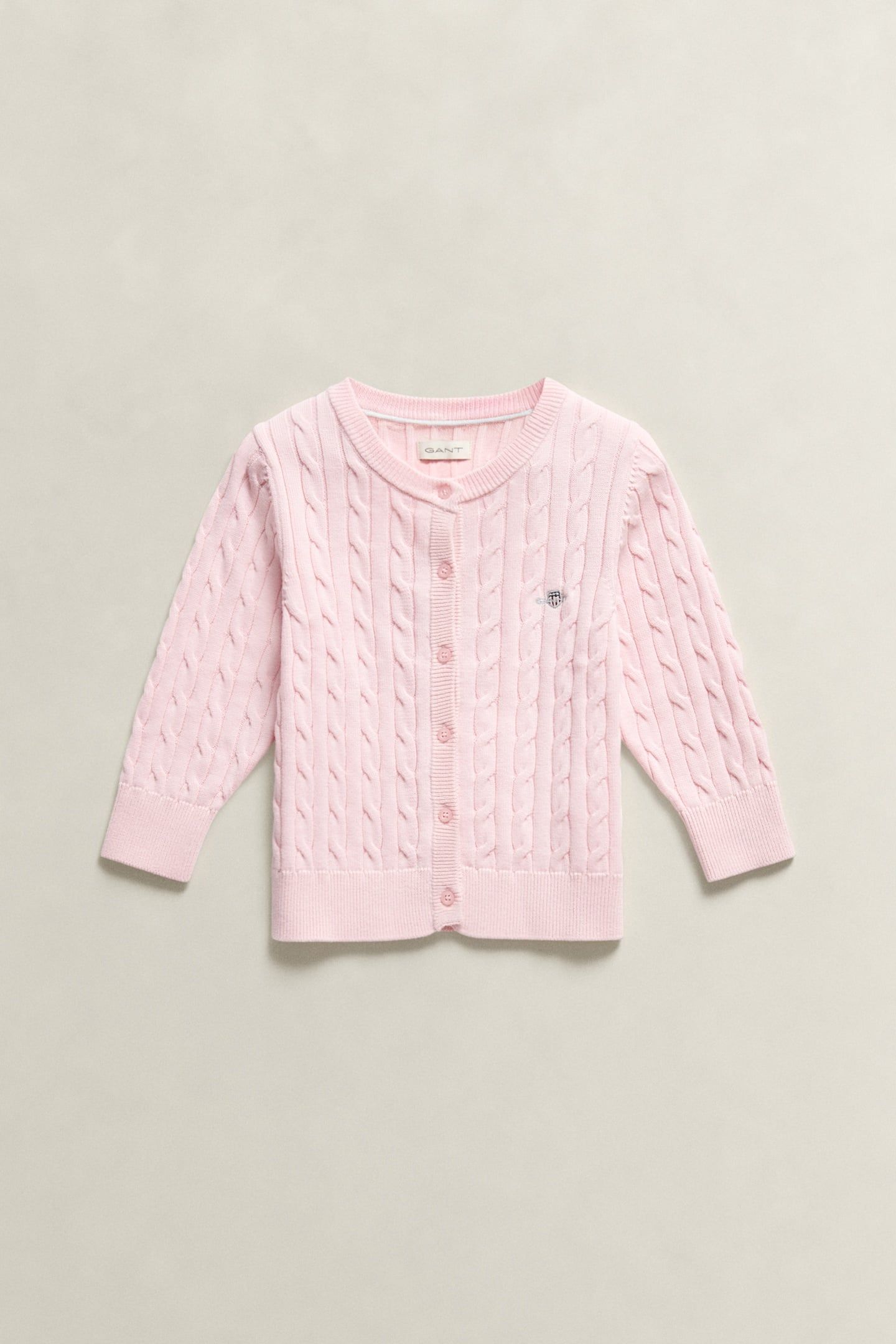 KIDS GIRLS SHIELD CABLE KNIT CARDIGAN LIGHT PINK 2