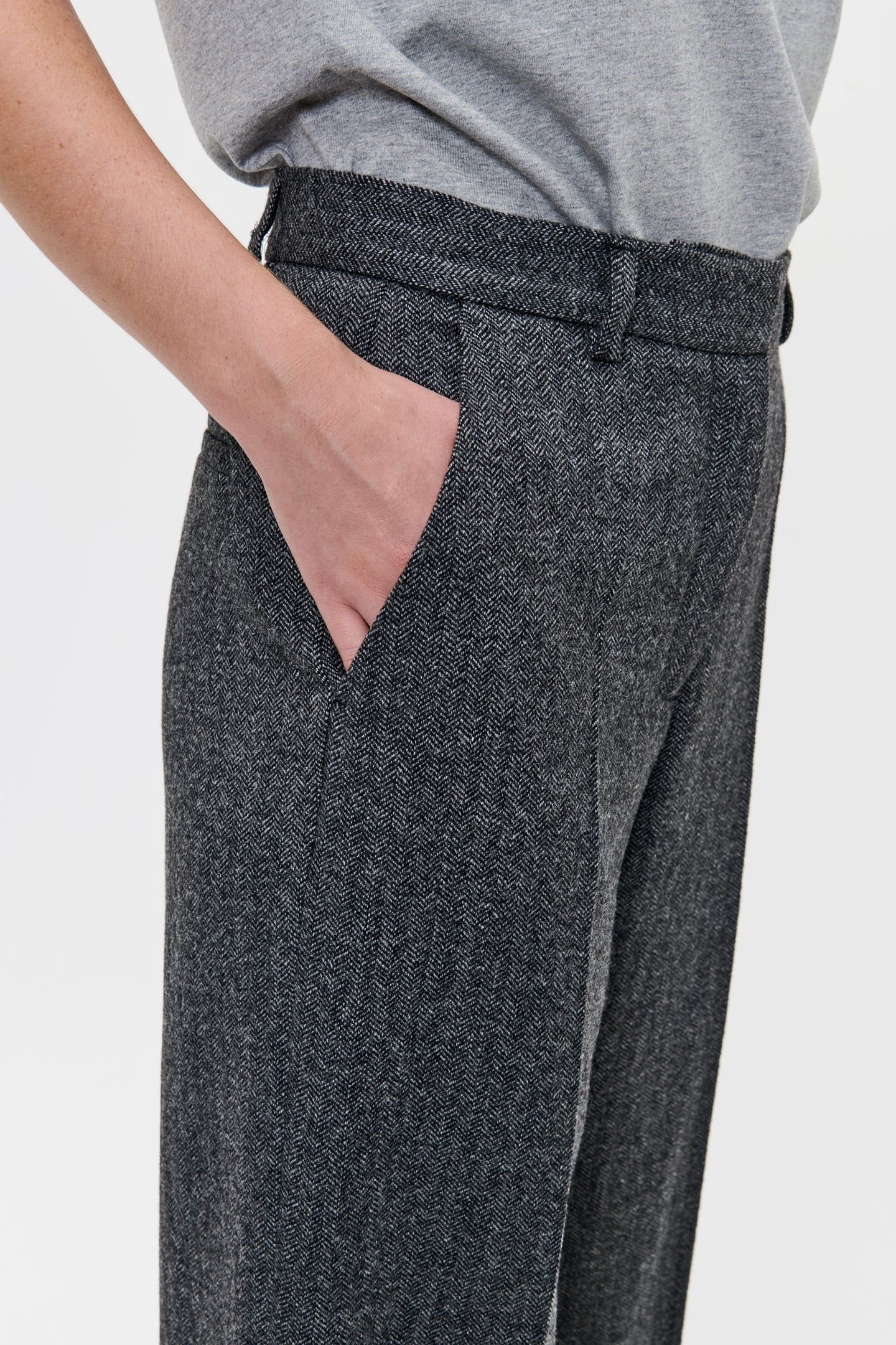 WOOL HERRINGBONE MASON-2 PANTS BLACK 5