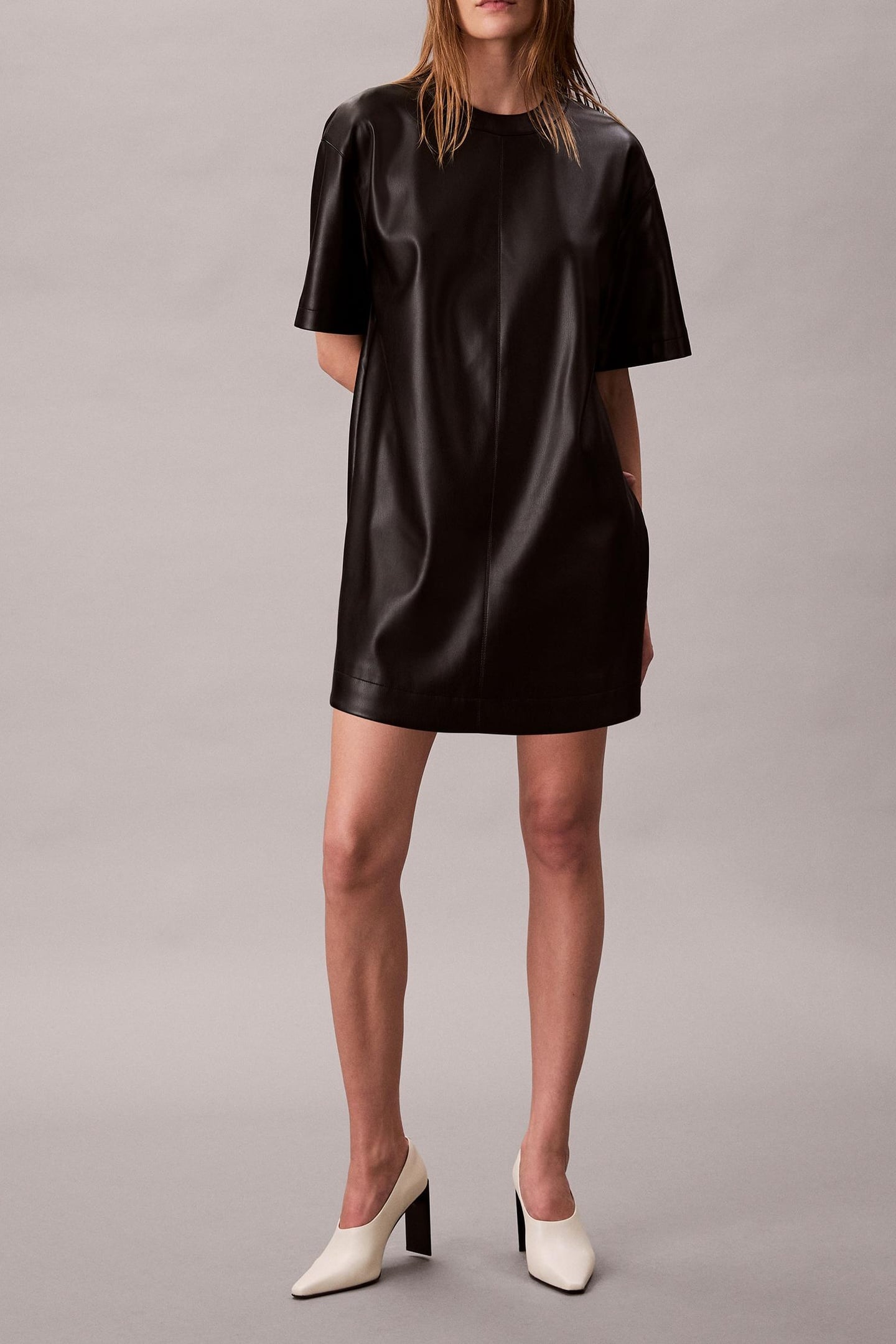 FAUX LEATHER T-SHIRT DRESS BLACK 2