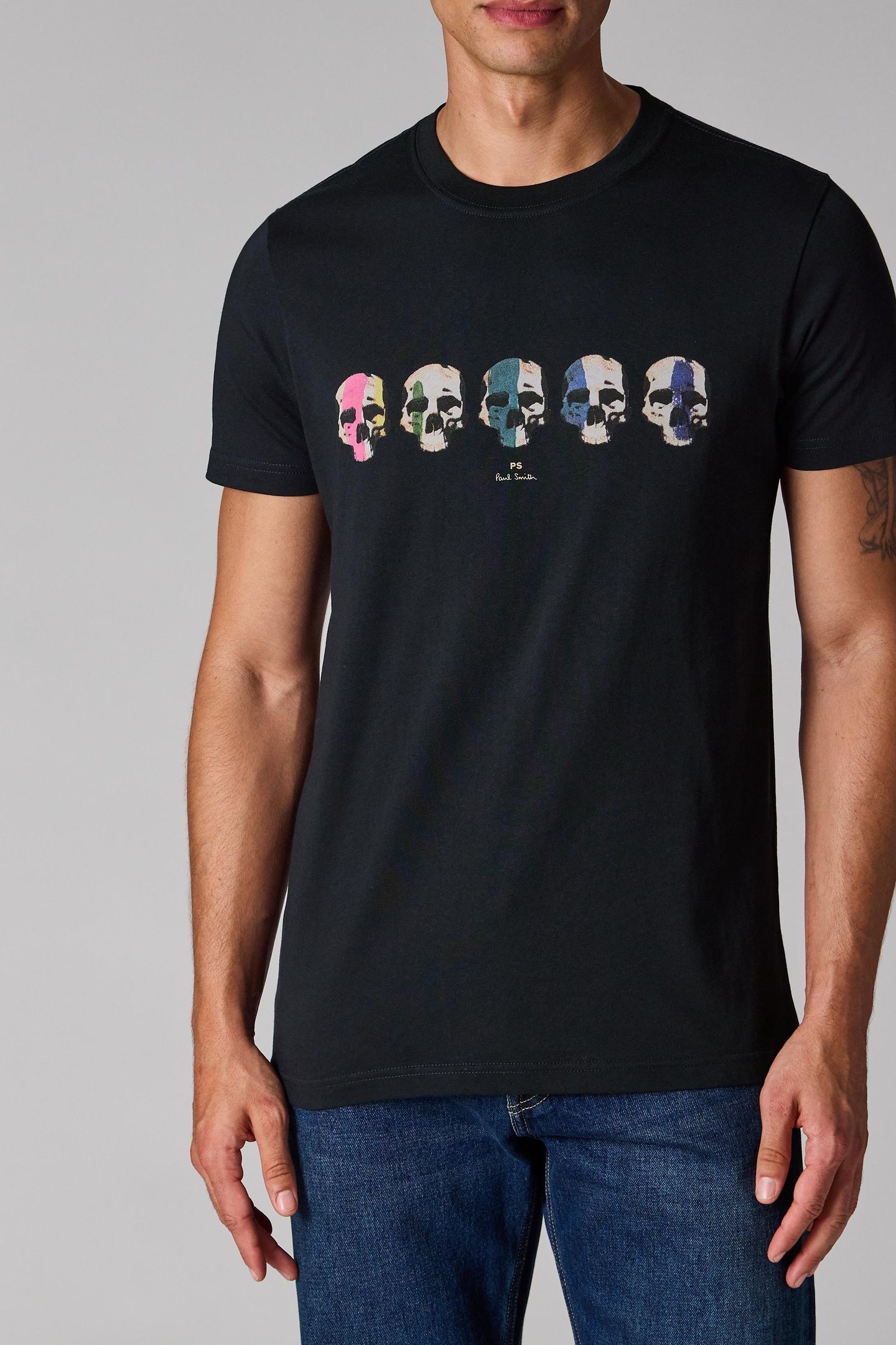 MENS SLIM FIT SS T SHIRT MULTI SKULL VERY DARK NAVY 1
