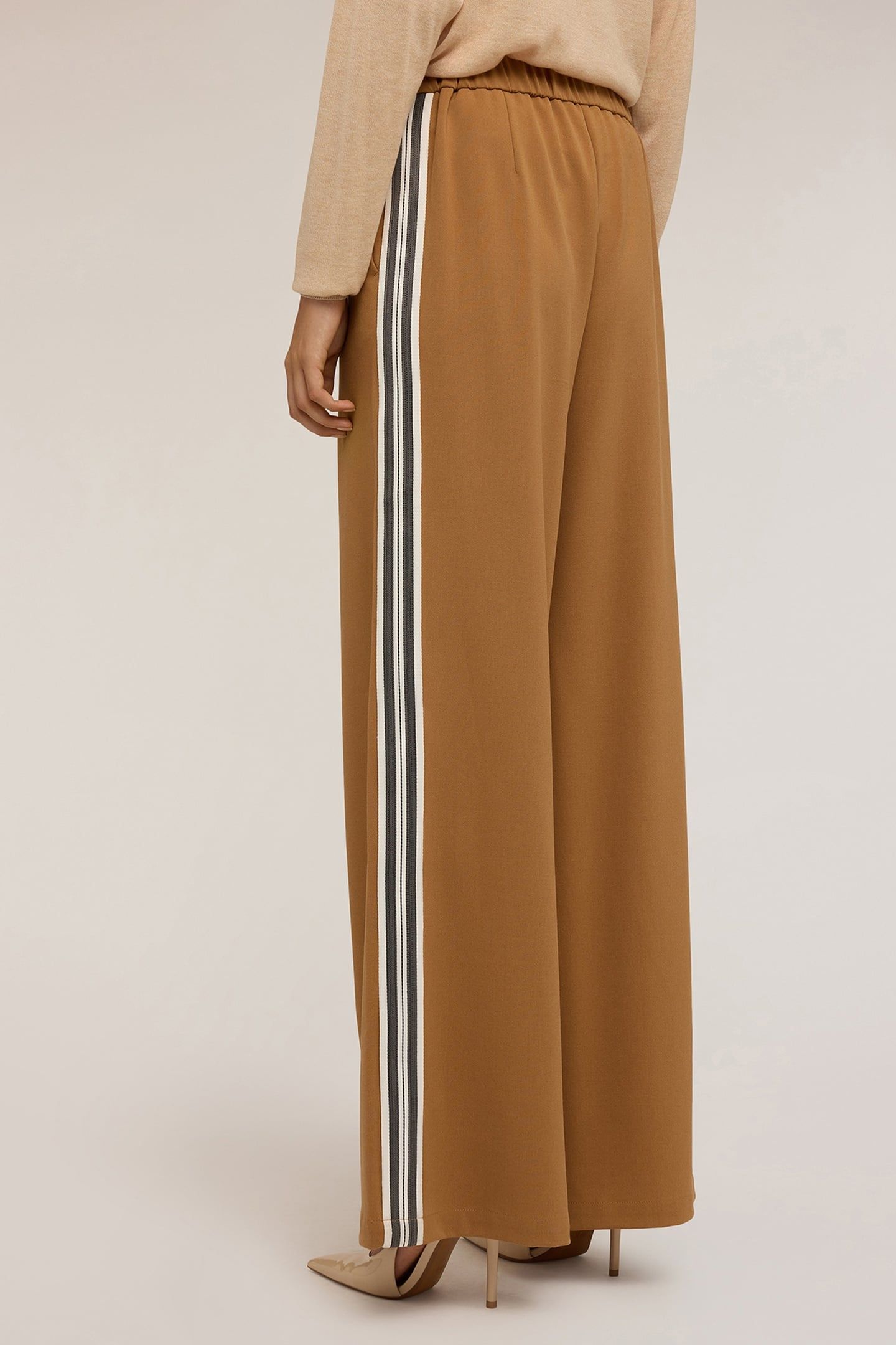 PALAZZO PANTS WITH SIDE STRIPE BROWN 3