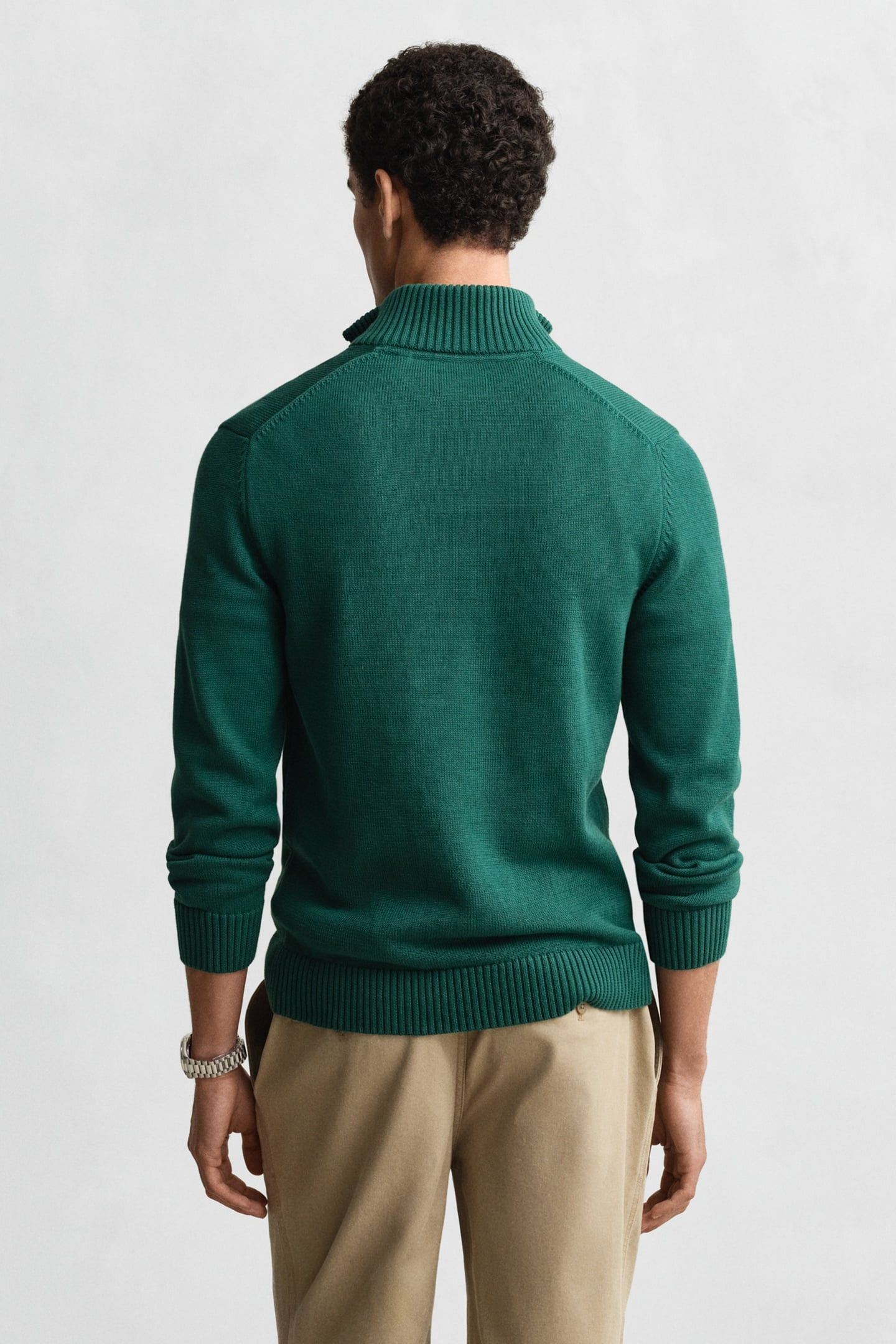 COTTON KNIT HALF-ZIP SWEATER DEEP FOREST GREEN 2