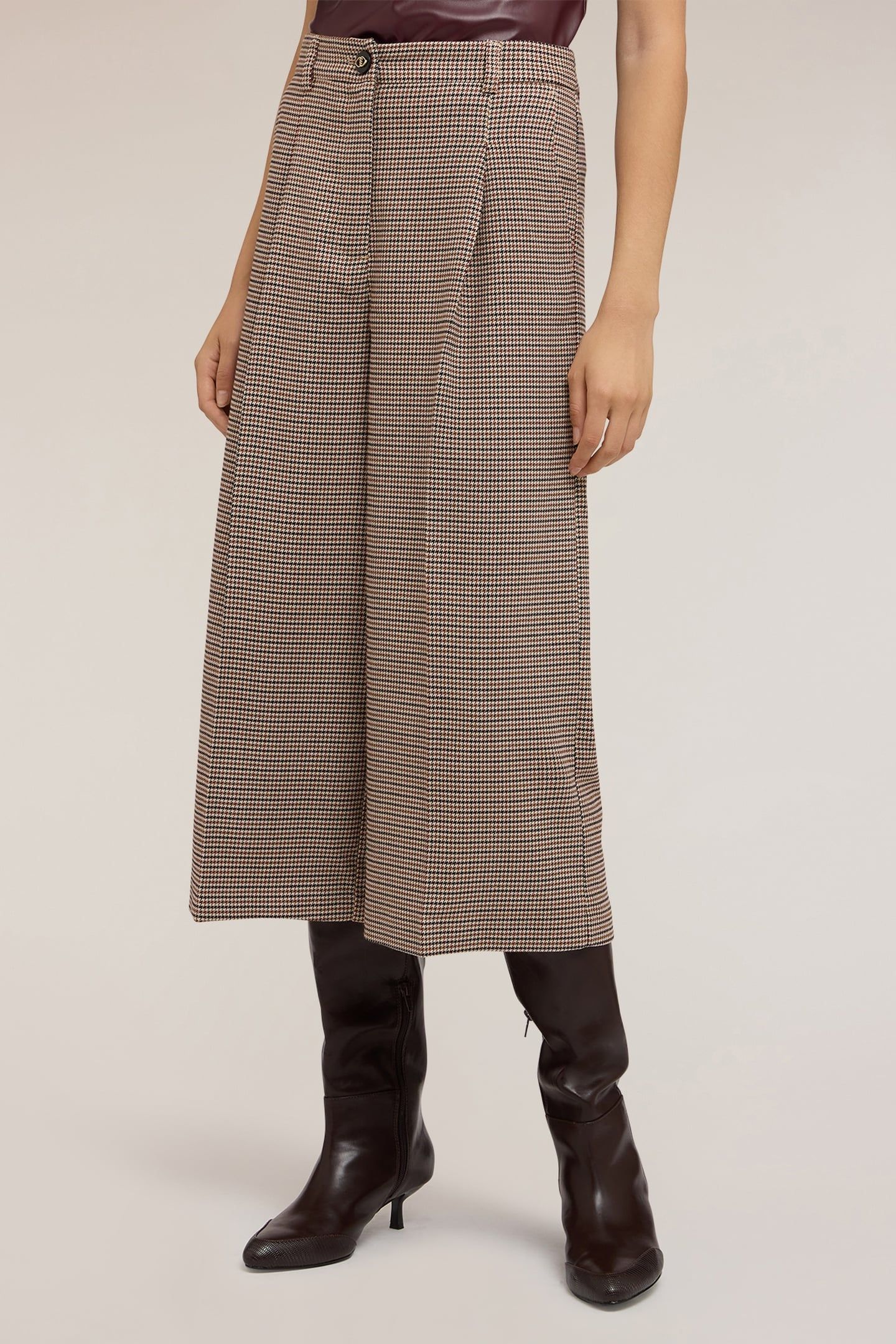 CROPPED PANTS WITH CHECK PATTERN BEIGE 3