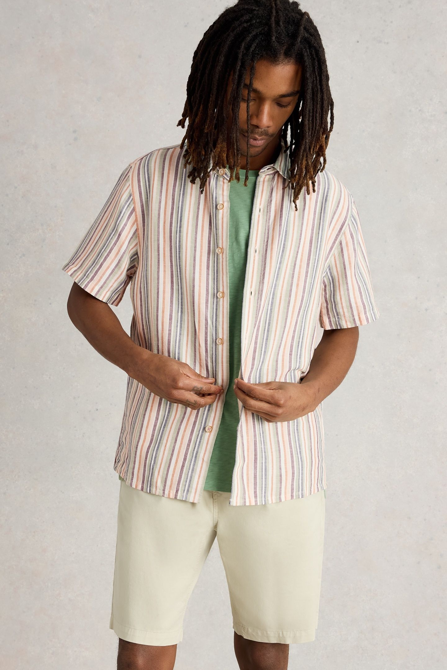 KESWICK SS STRIPE LINEN SHIRT GREEN MULTI 2