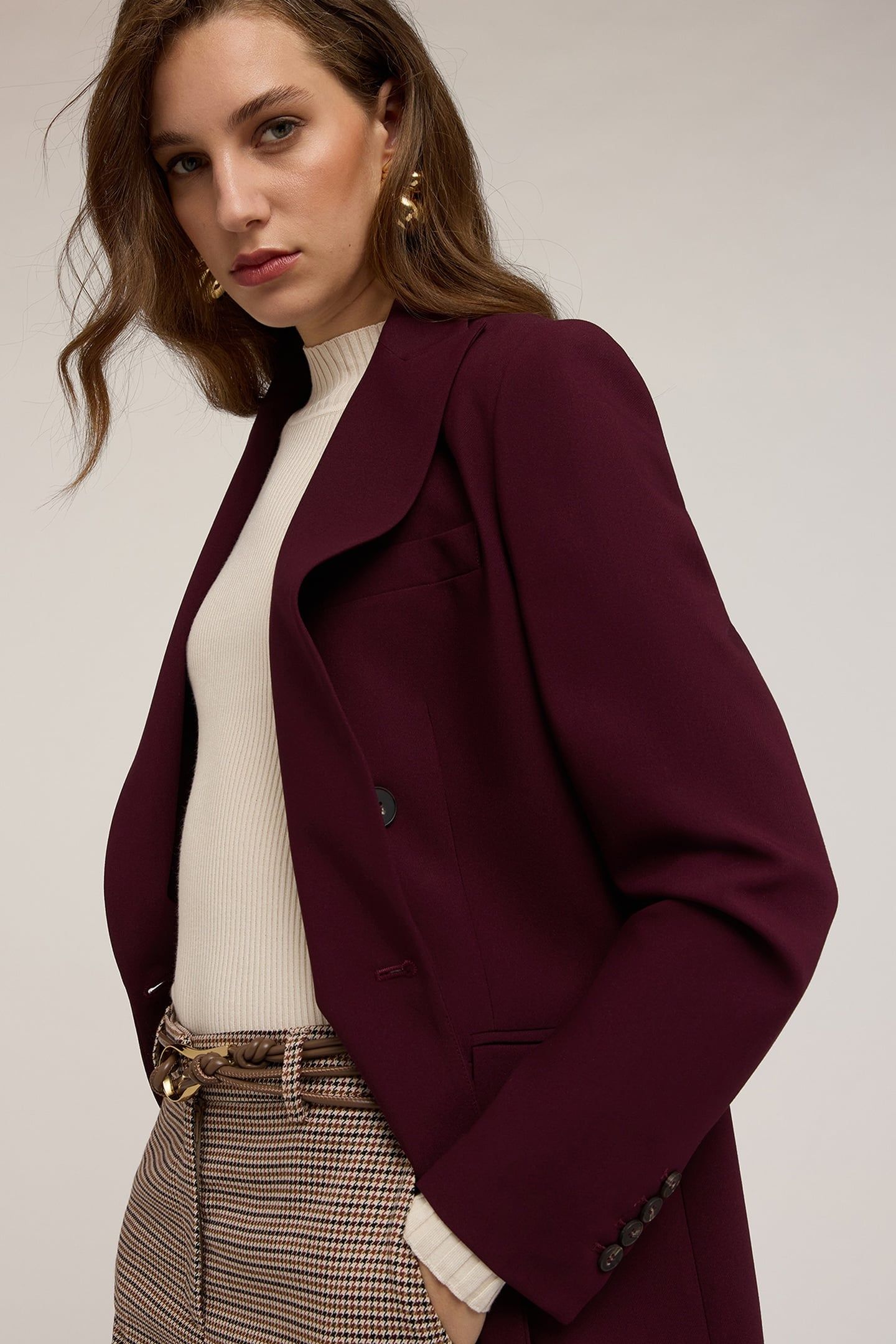 DOUBLE-BREASTED POLYESTER-VISCOSE BLAZER BURGUNDY 5