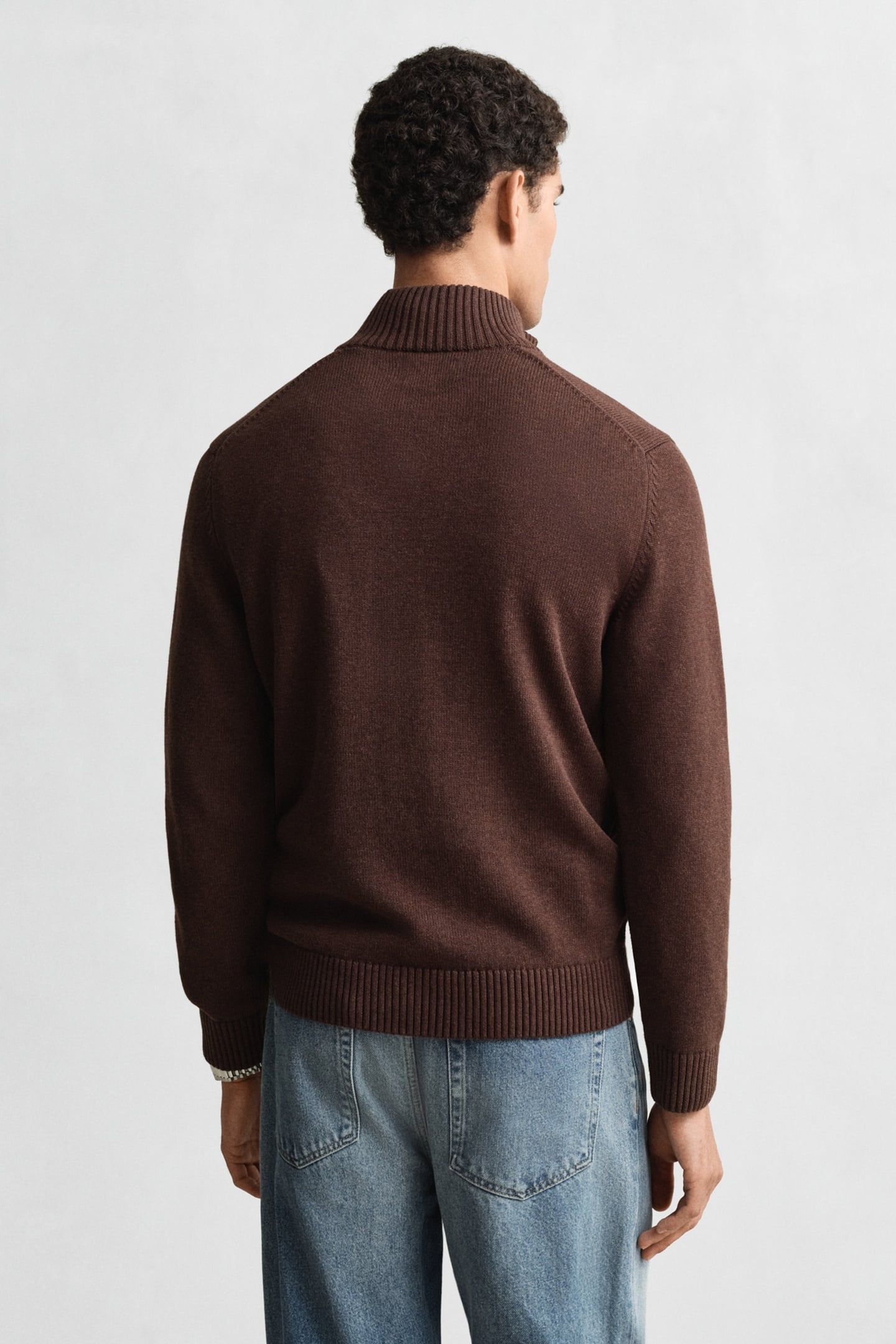 COTTON KNIT HALF-ZIP SWEATER BROWN MELANGE 2