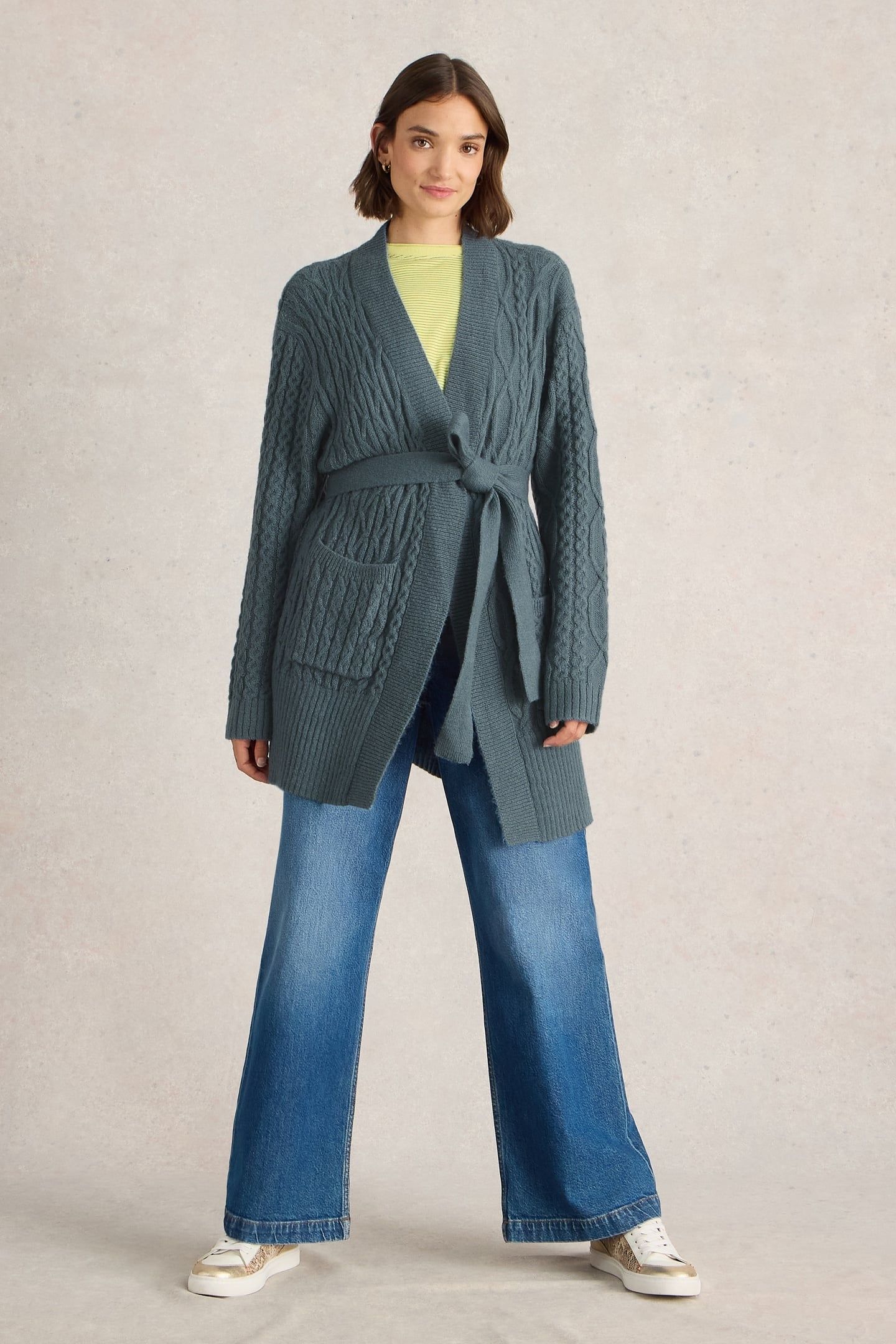 CABLE BELTED CARDIGAN MID BLUE 1
