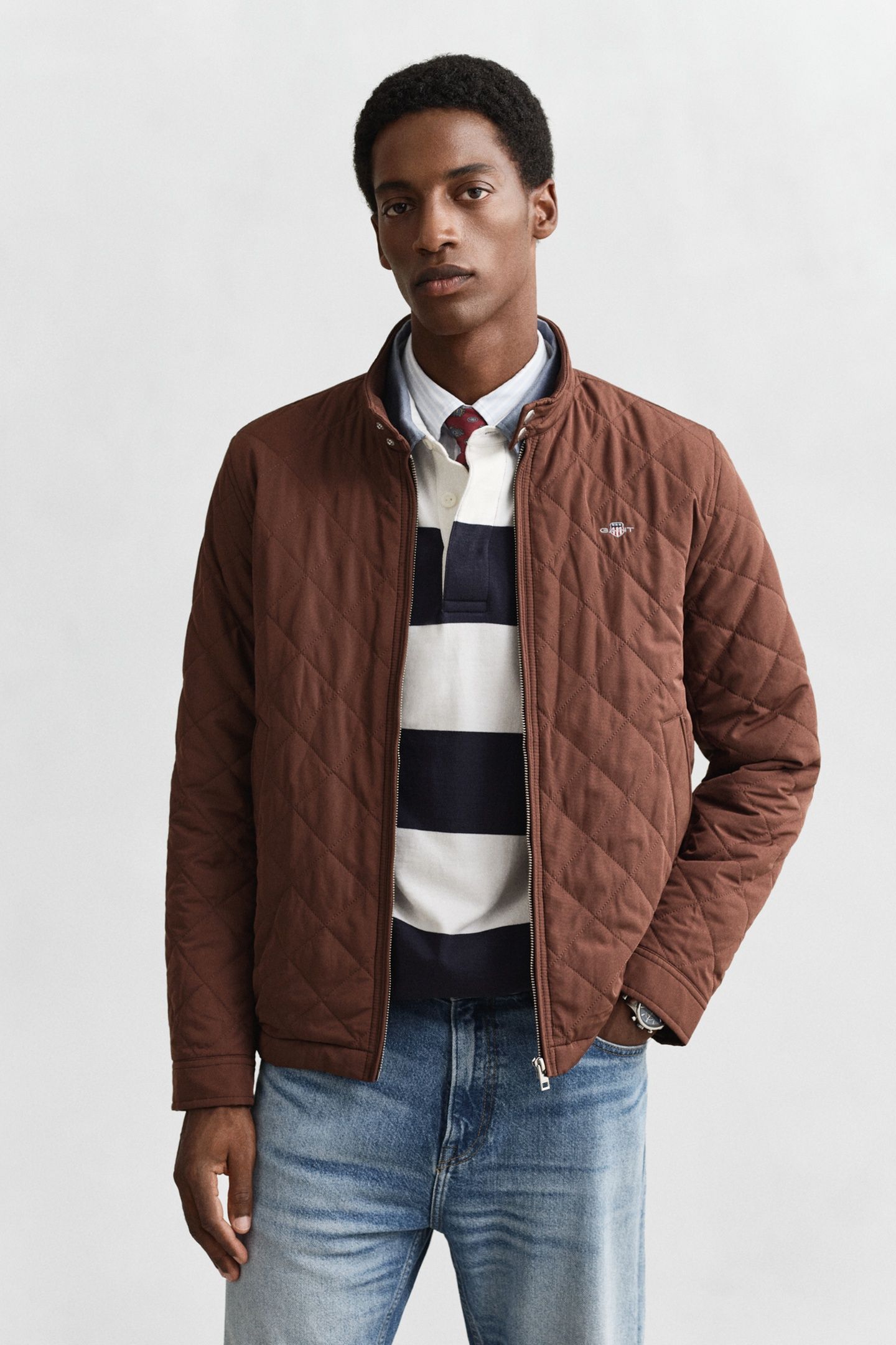 QUILTED WINDCHEATER MAHOGANY BROWN 1
