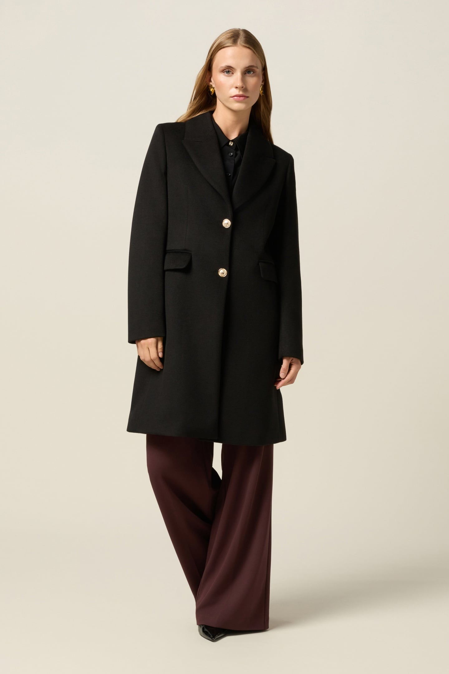 MIDI COAT WITH GOLDEN BUTTONS BLACK 1