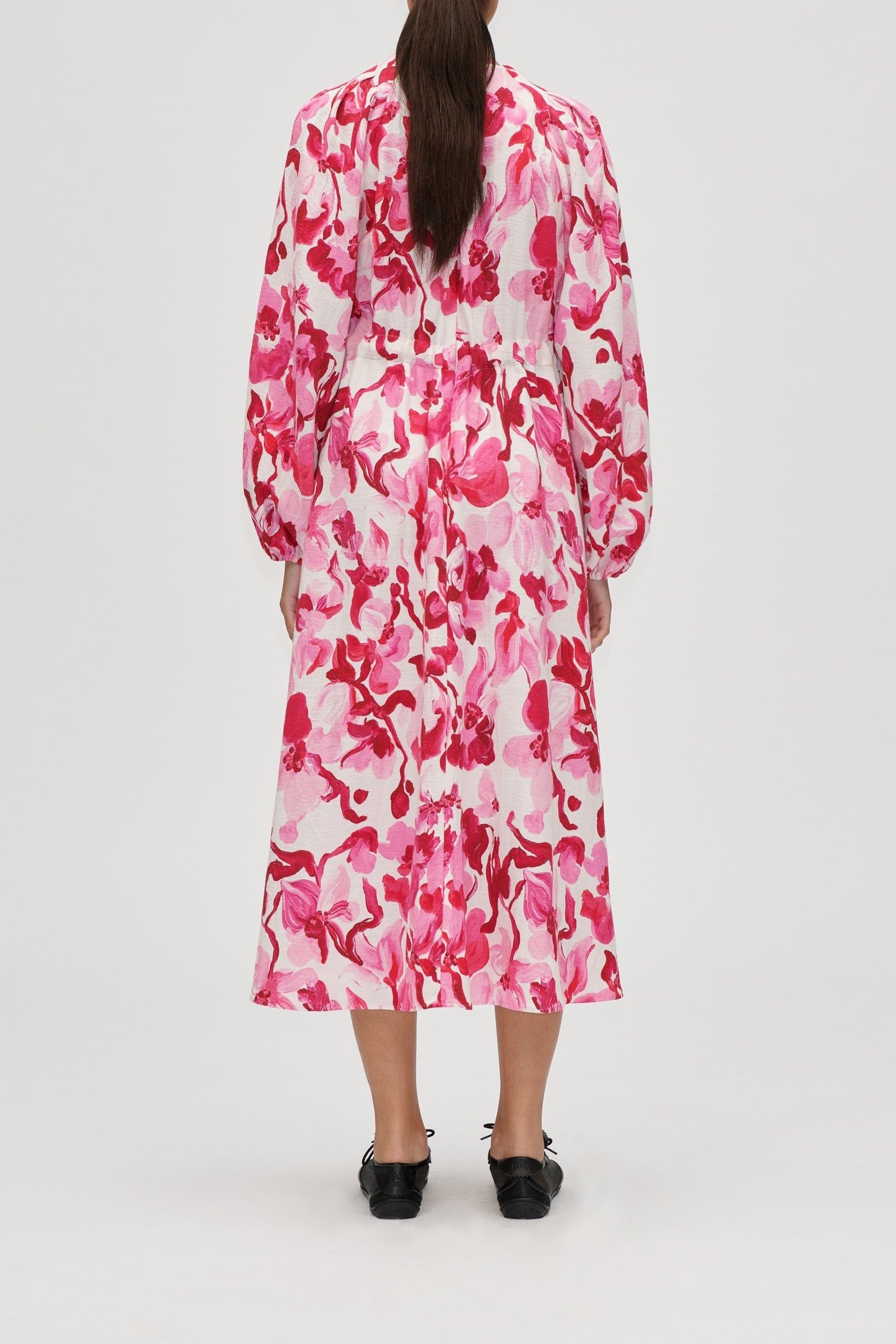 DOUBLE BUCKLE RAGLAN MIDI DRESS BRUSH STROKE MAGNOLIAS 2