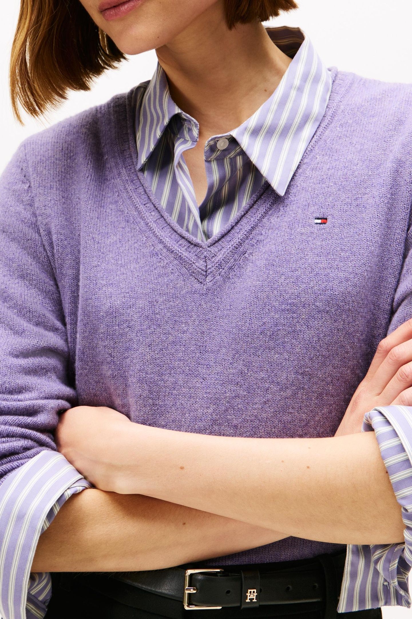 SOFT WOOL V-NECK LOOSE SWEATER LILAC HEATHER 5