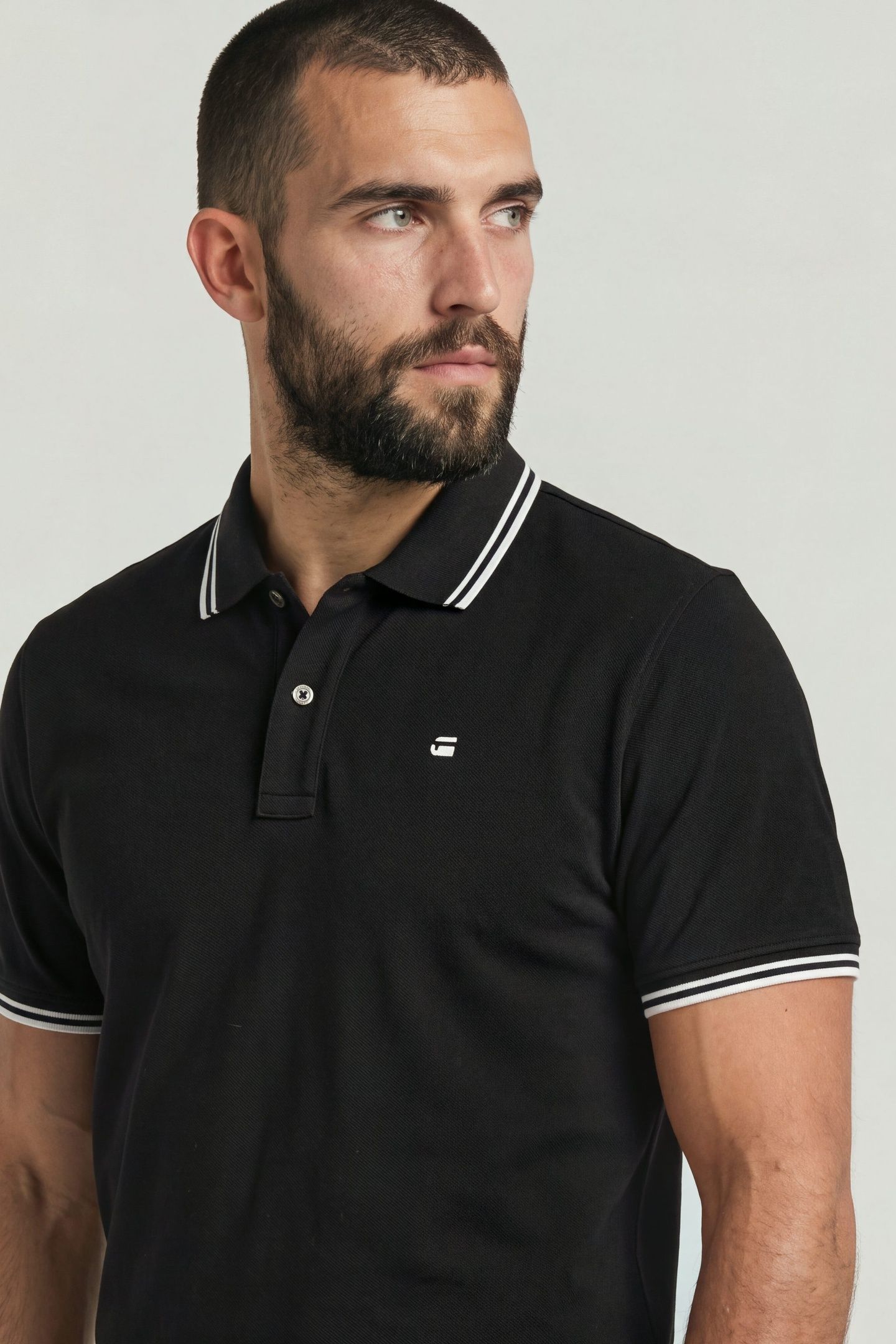 STRIPED COLLAR SLIM POLO S/S BLACK 5