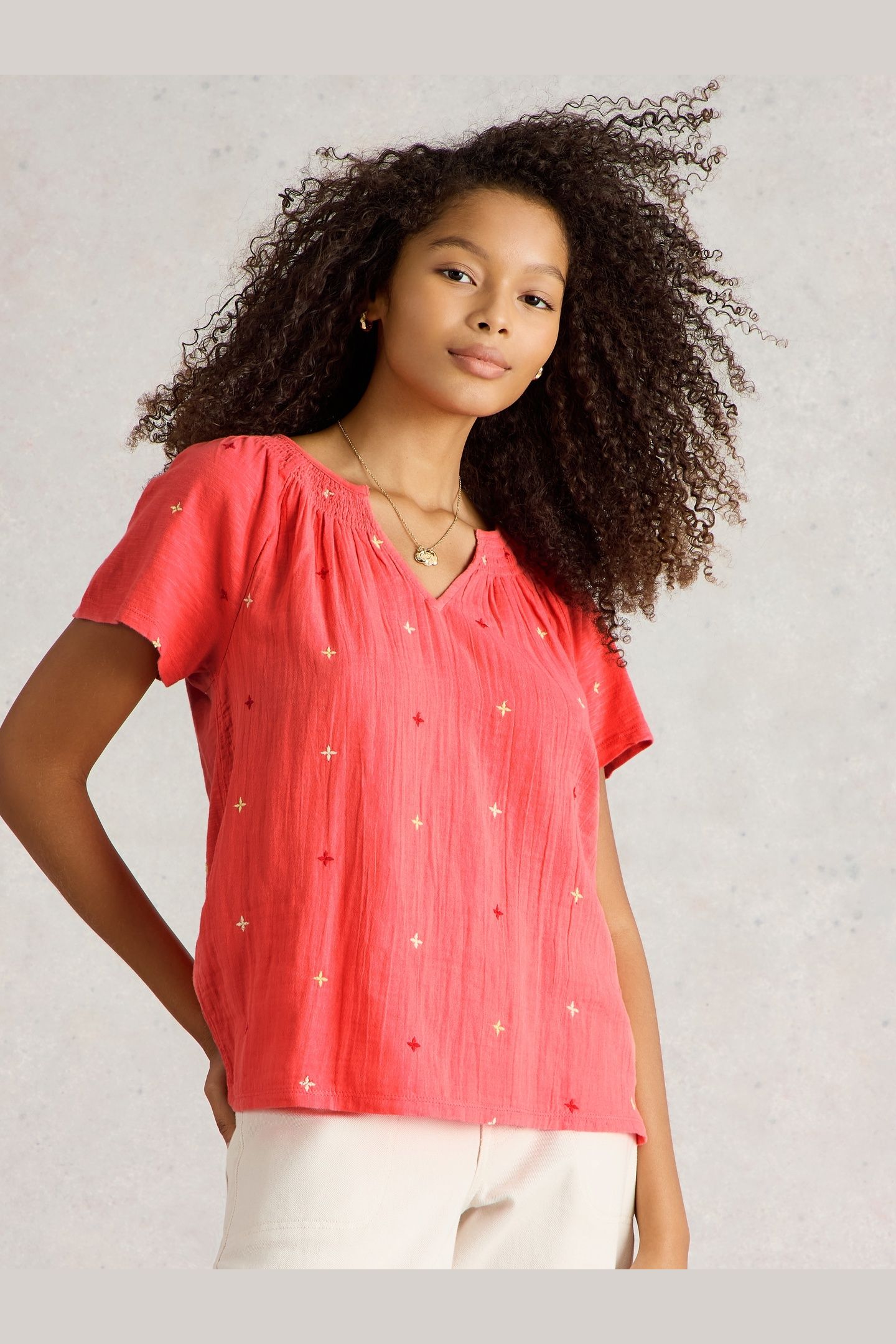 LUELLA EMBROIDERED TOP CORAL MULTI 2