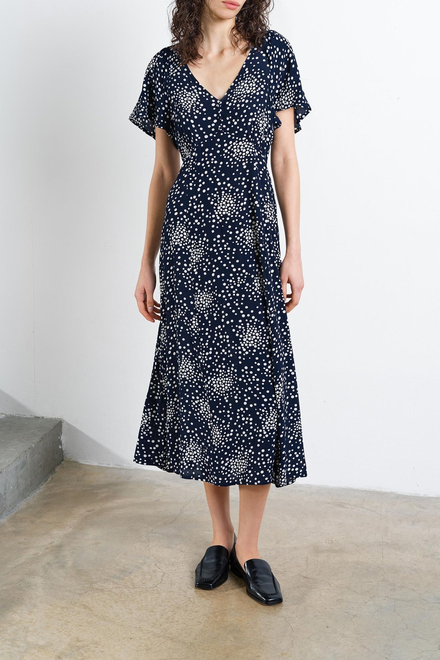 THEA LIZZIE MIDI TEA DRESS NAVY/PORCELAIN CREAM 5