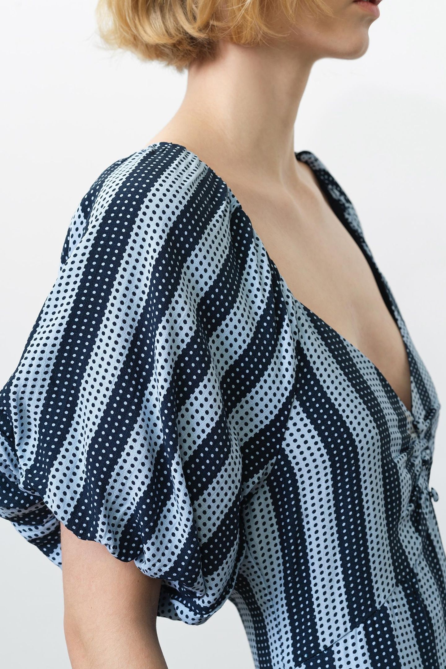 FRAN LIZZIE PUFF SLV MIDI DRES BLUE STRIPE 2