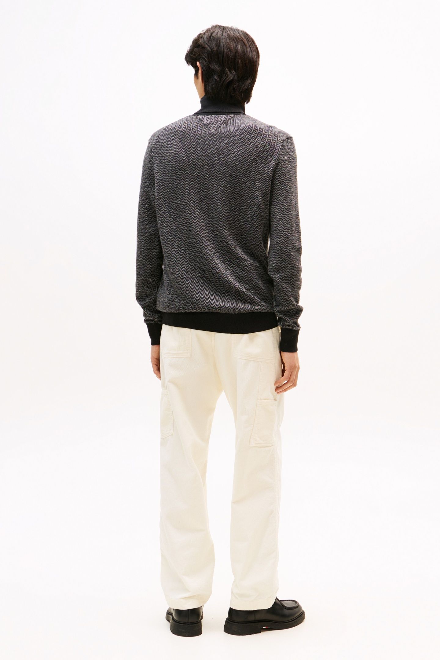 PIMA COTTON CASHMERE HERRINGBONE BLACK/MEDIUM GREY HEATHER 2