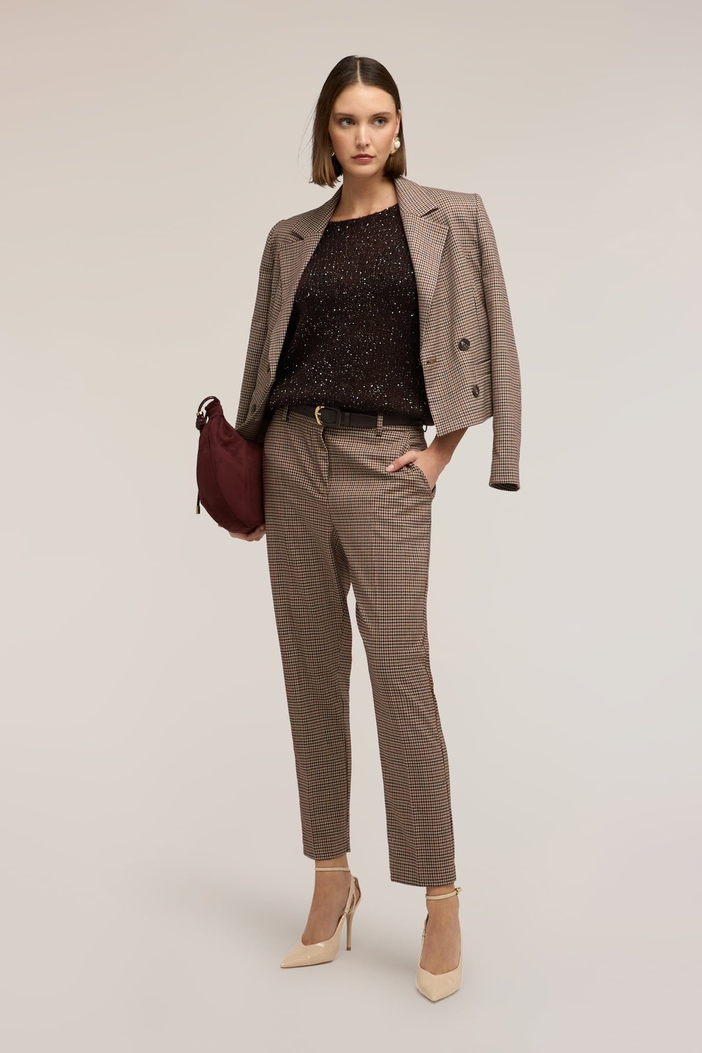 REGULAR FIT PANTS WITH CHECK PATTERN BEIGE 2