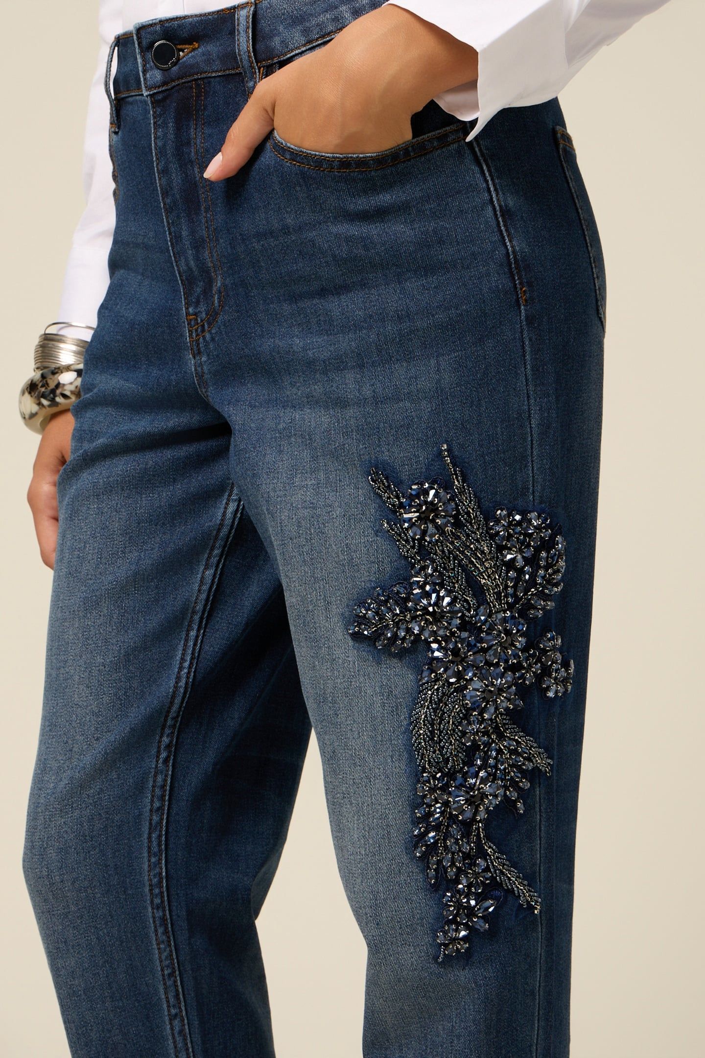REGULAR JEANS WITH JEWEL PATCH BLUE 4