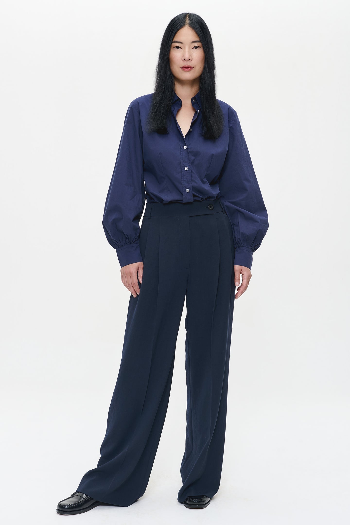 POPLIN PUFF SLEEVE SHIRT MIDNIGHT BLUE 1