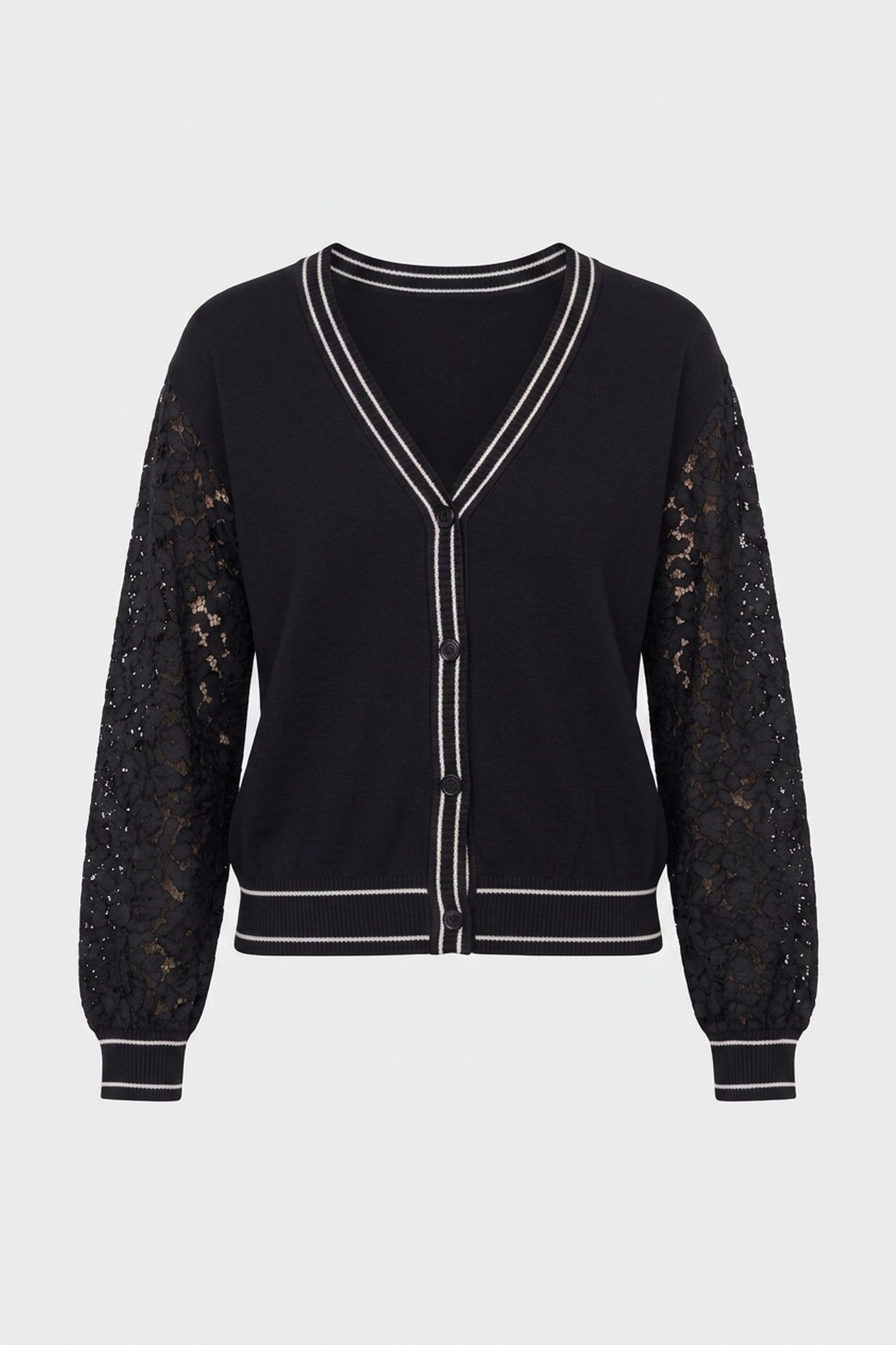 STRETCH CARDIGAN WITH LACE SLEEVES BLACK 3