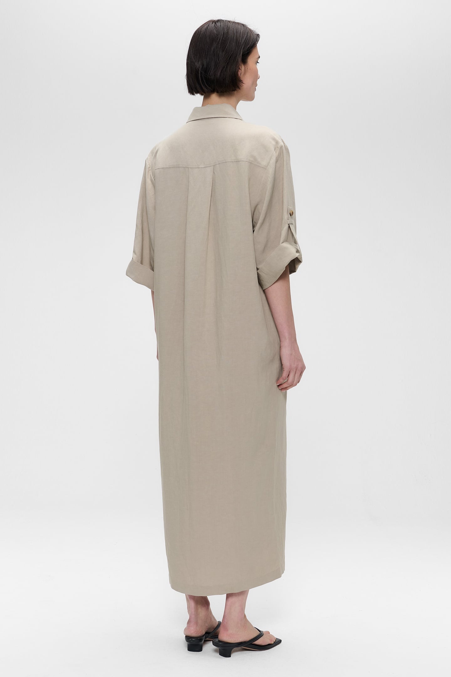 FINE LINEN VISC SHIRT DRESS GREEN KHAKI 3