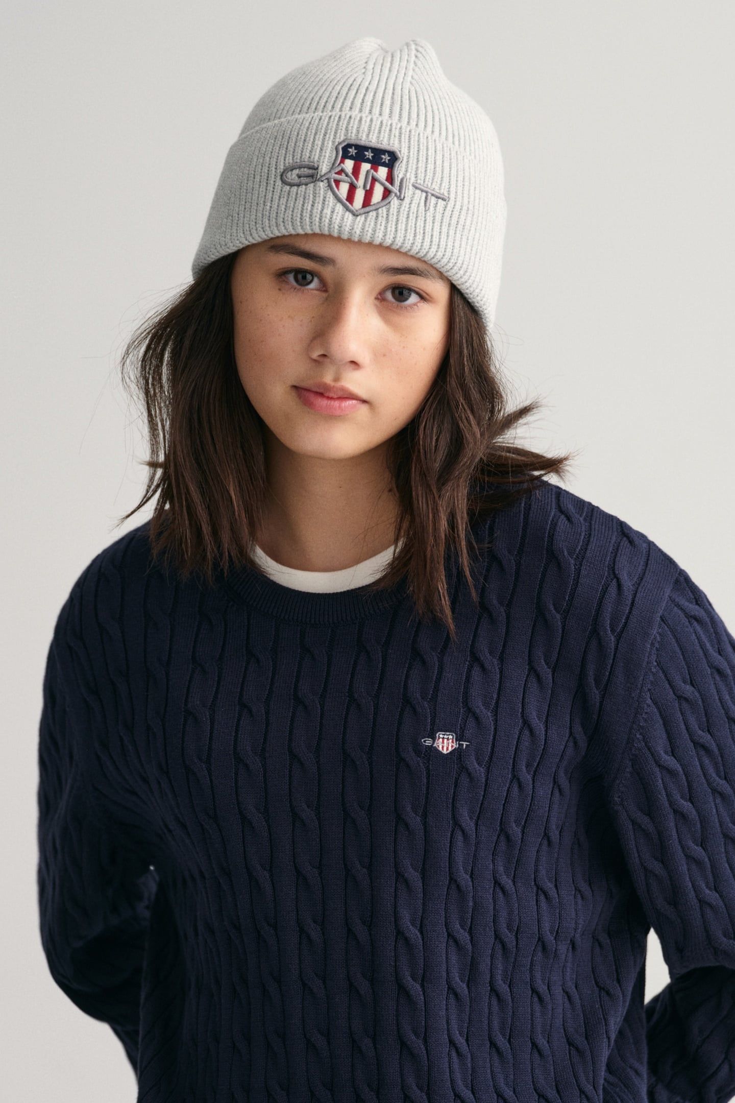 TEEN UNISEX SHIELD COTTON CABLE C-NECK EVENING BLUE 5