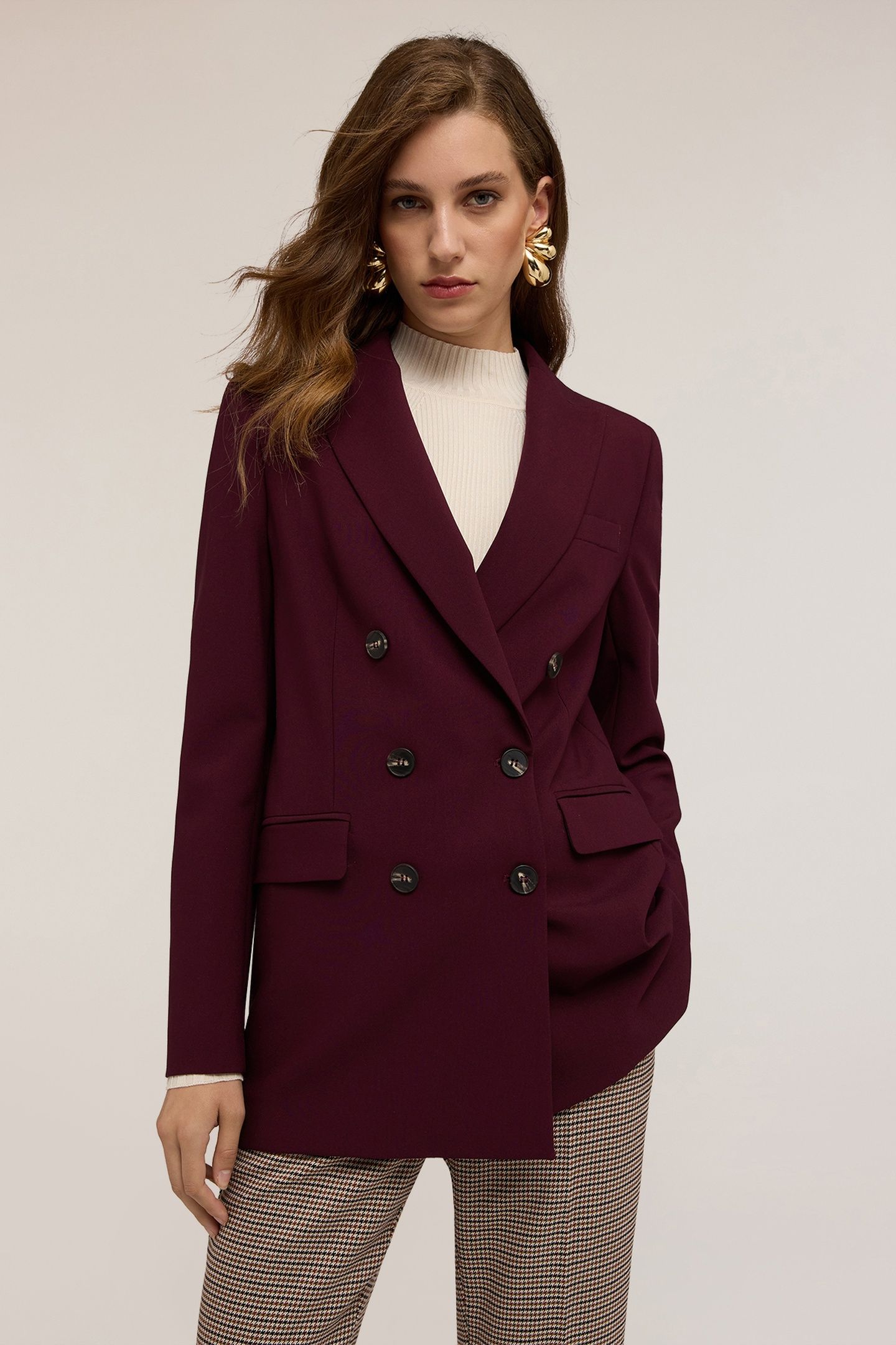 DOUBLE-BREASTED POLYESTER-VISCOSE BLAZER BURGUNDY 2