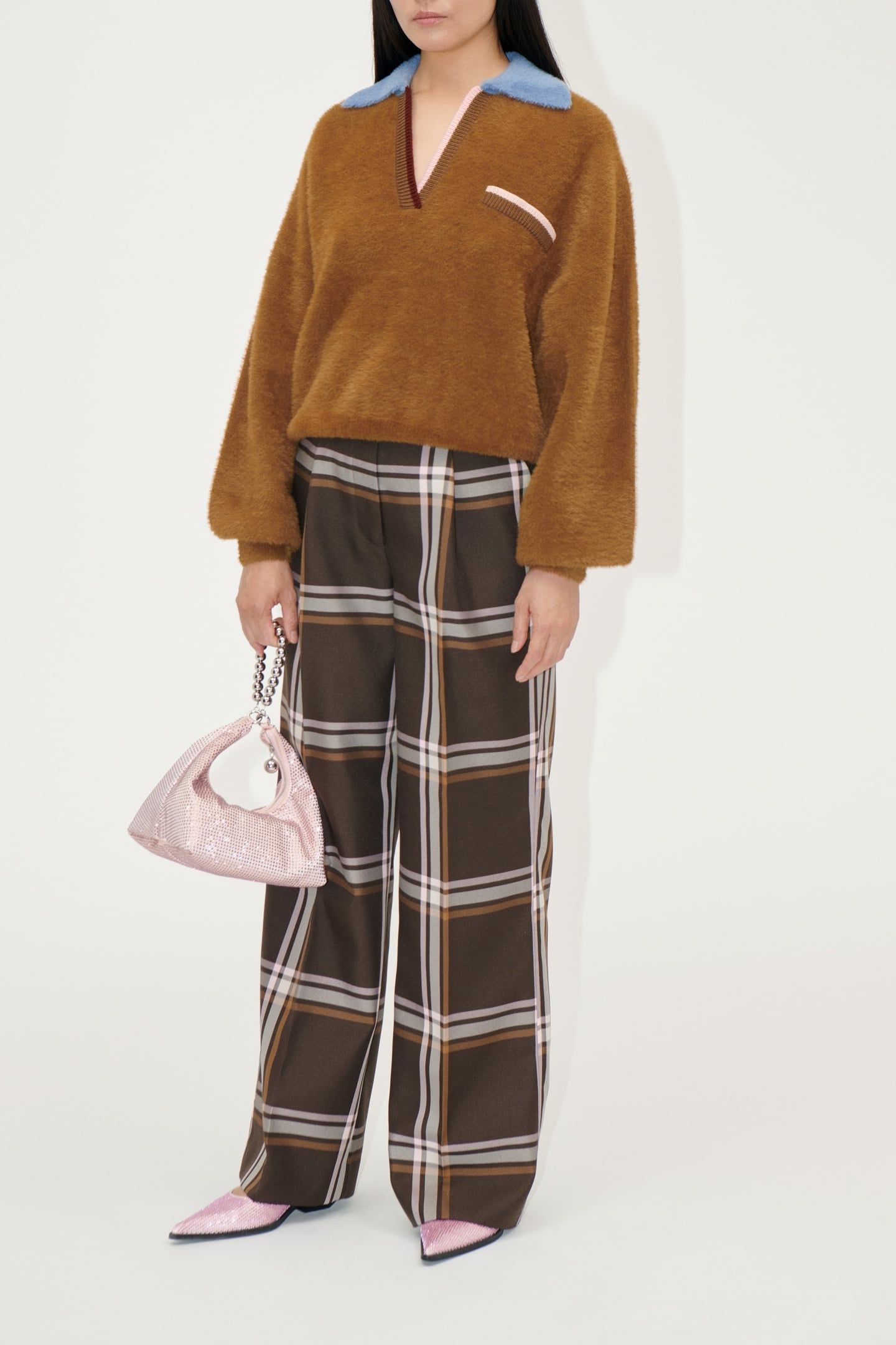 FRONT PLEAT LONG STRAIGHT PANTS WEAVED CHECKS 2