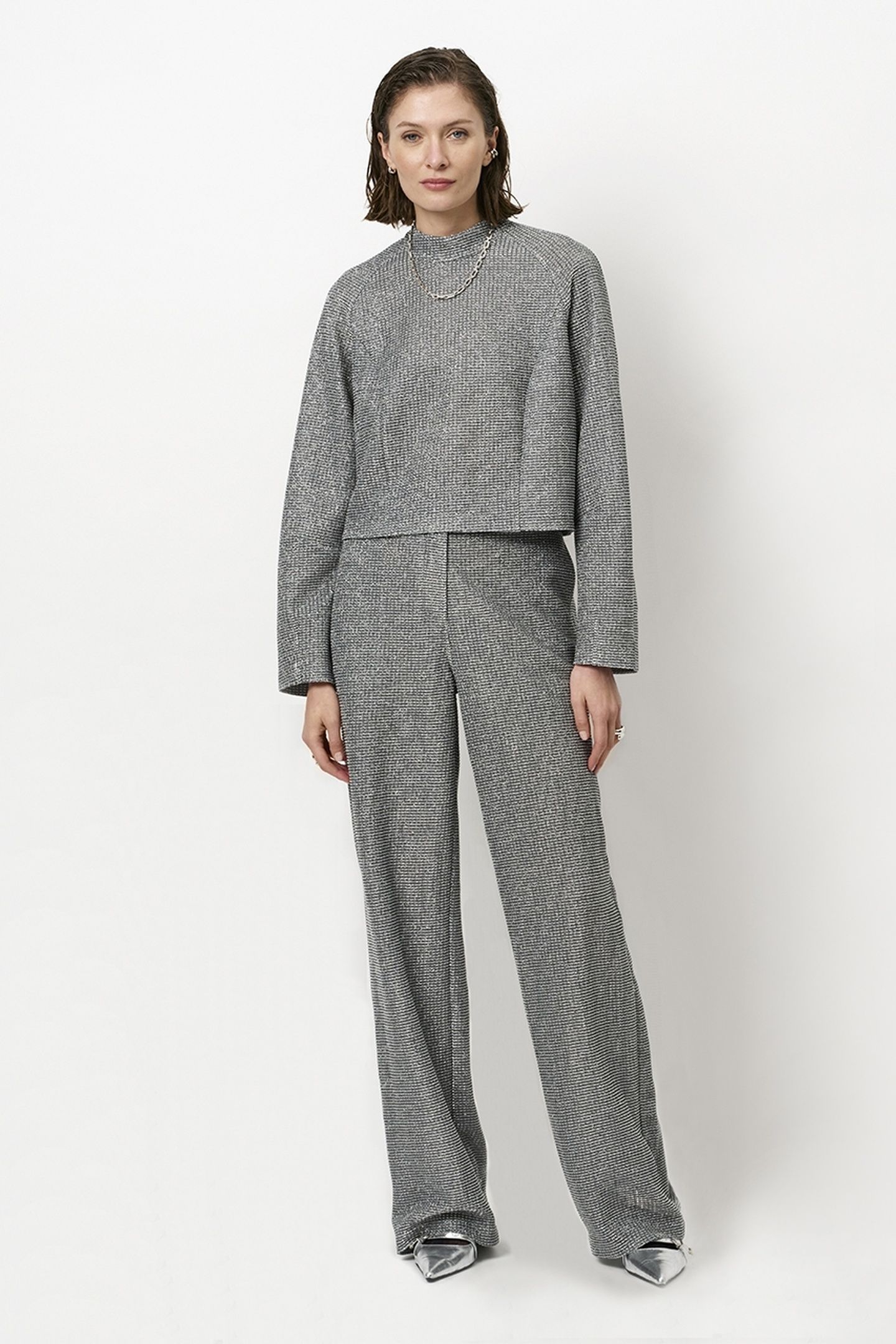 AREMI METALLIC STRAIGHT LEG PANTS SILVER 1