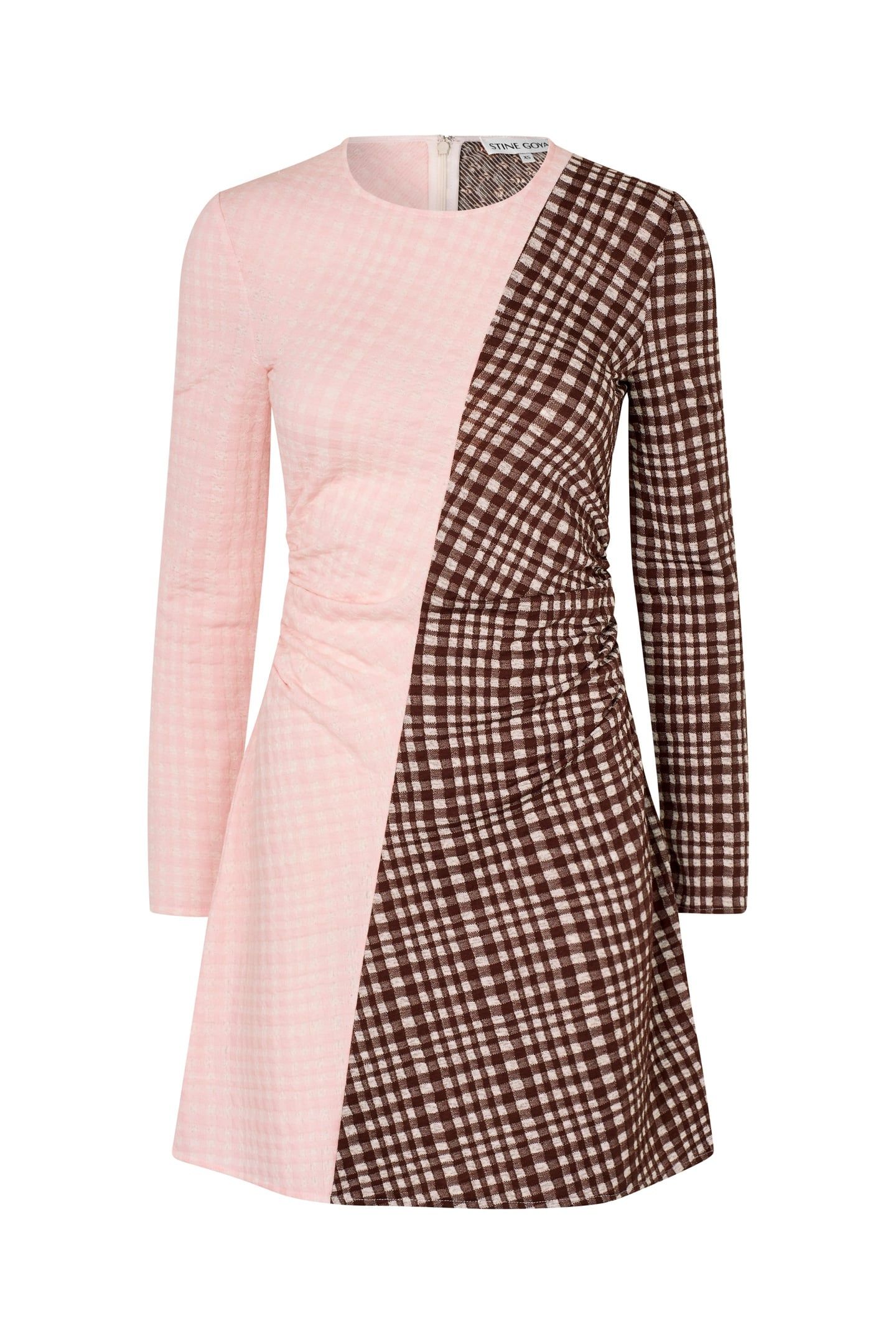 RUCHED WAIST SHORT DRESS BROWN AND PINK CHECKS 3